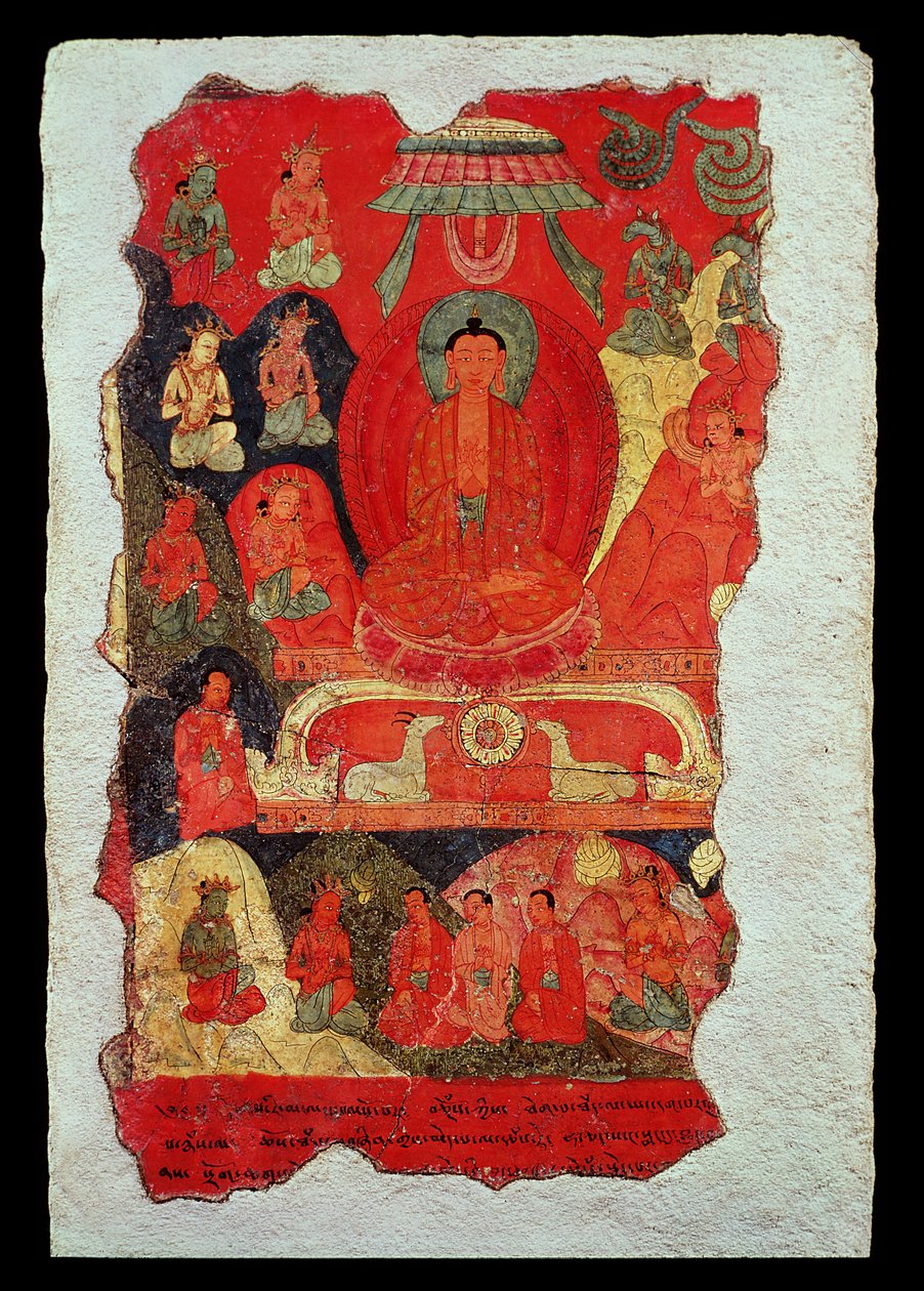 Pierwsze Kazanie Buddy (malarstwo ścienne) autorstwa Tibetan School