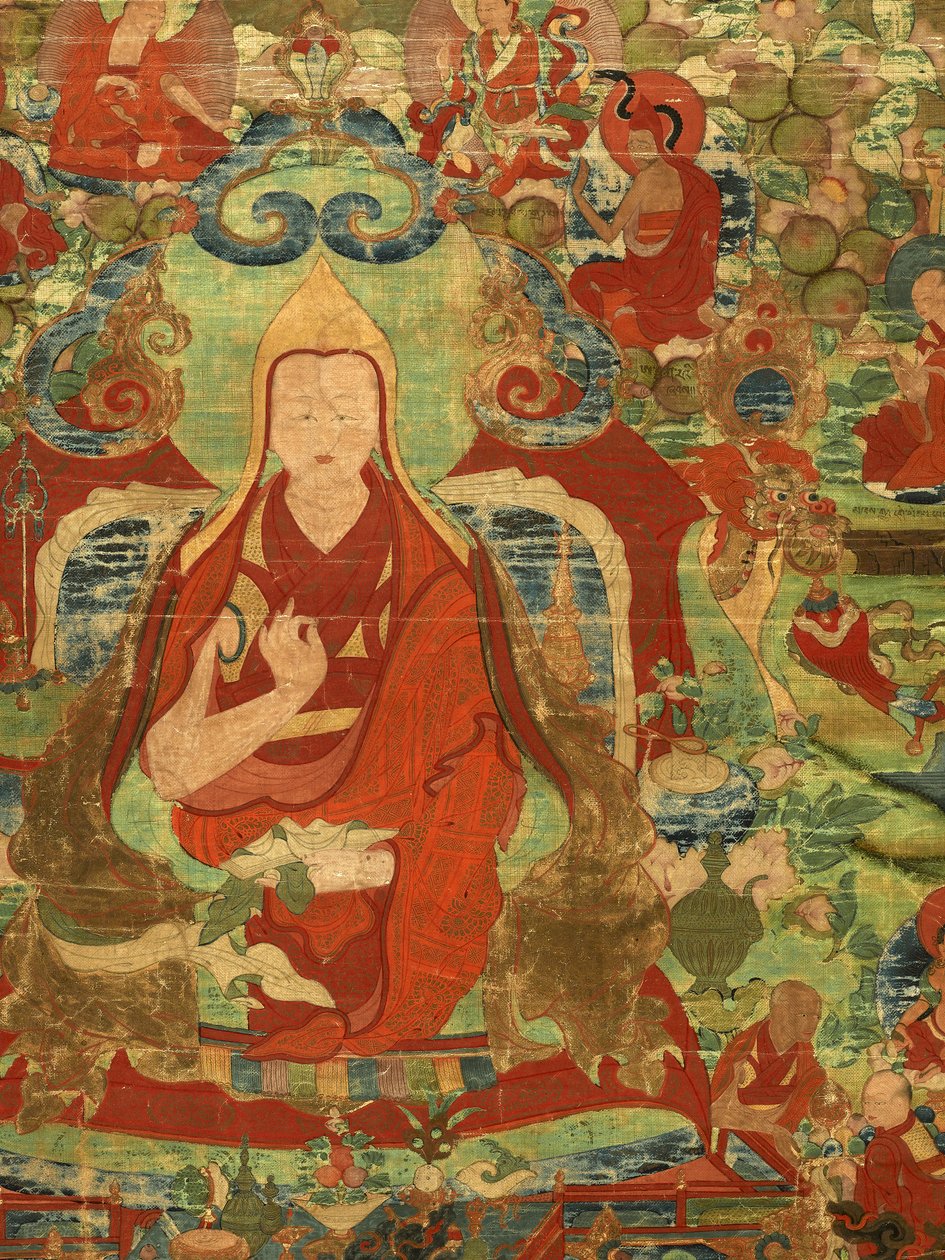 Fragment Trzeciego Panczenlamy Losan Penden Yeshe (gwasz na tkaninie) autorstwa Tibetan School
