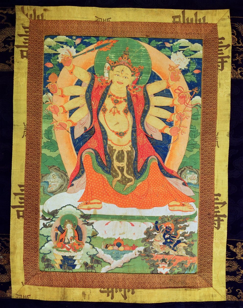 Obraz Thangka przedstawiający kobietę Dharmapalę, prawdopodobnie Lhamoo-so-sor-dang-ma, Boginię Dzieci, 1750-1850 (papier i jedwab) autorstwa Tibetan School