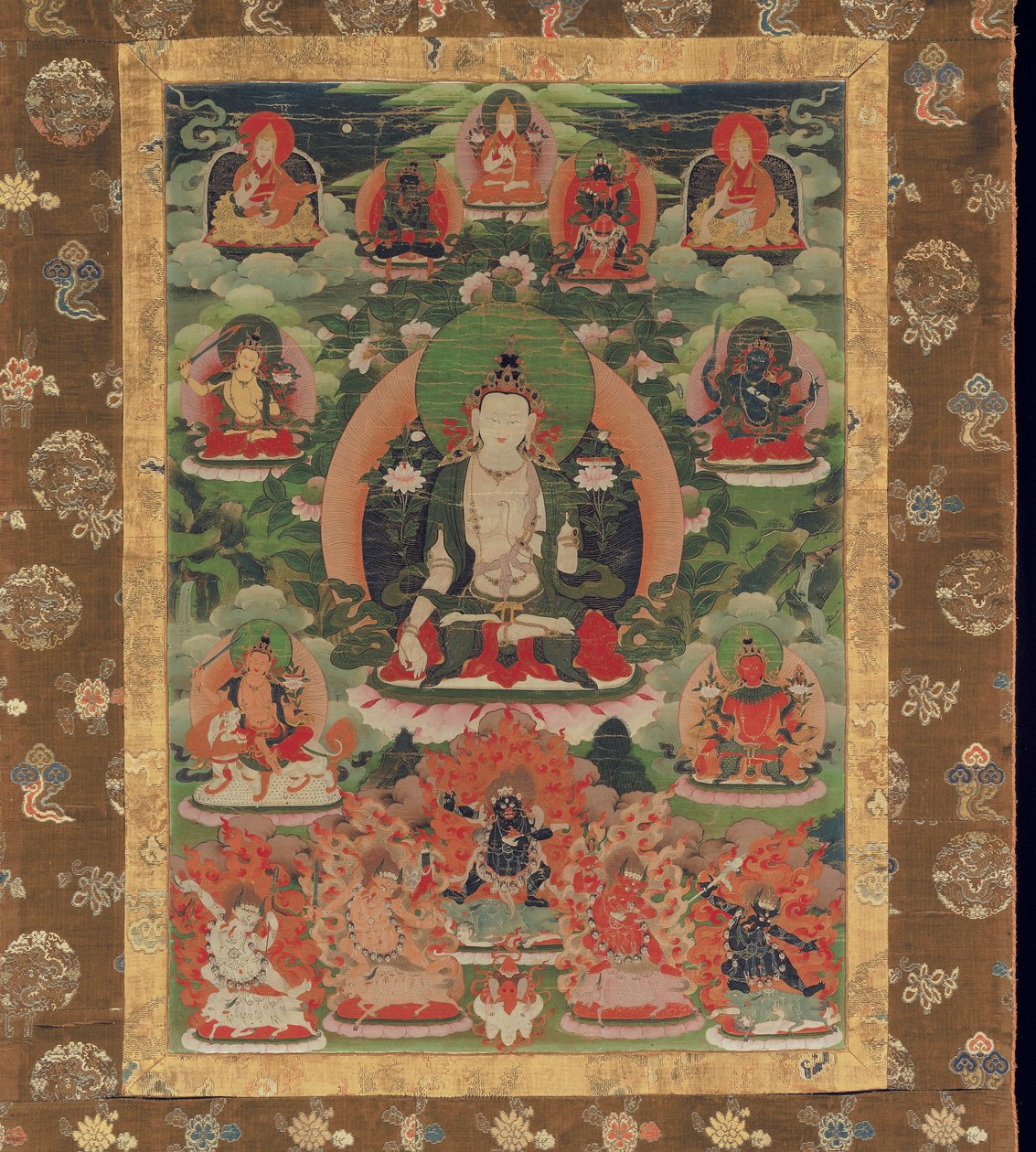 Mandziuśri, Bodhisattwa Mądrości (zmielony pigment mineralny na bawełnie) autorstwa Tibetan School