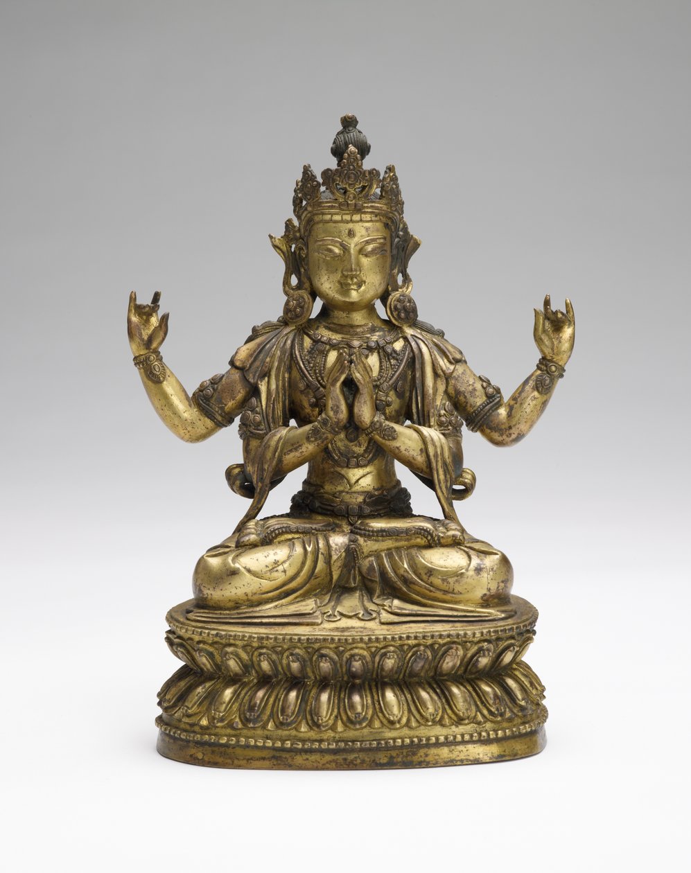 Sukhavati Avalokiteshvara, koniec XVII-początek XVIII wieku (pozłacany stop miedzi) autorstwa Tibetan School