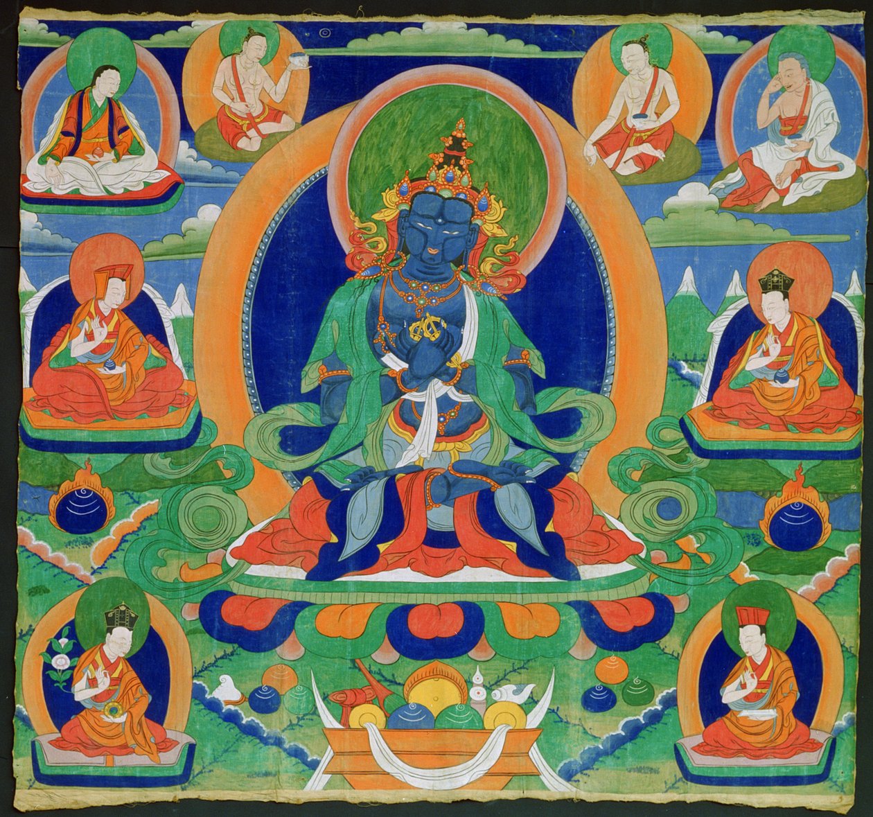 Malowidło Thangka przedstawiające Adibuddę Wadżradharę (Do rje chang), Tybetańczyk, XIX w. (tempera na kalce) autorstwa Tibetan School
