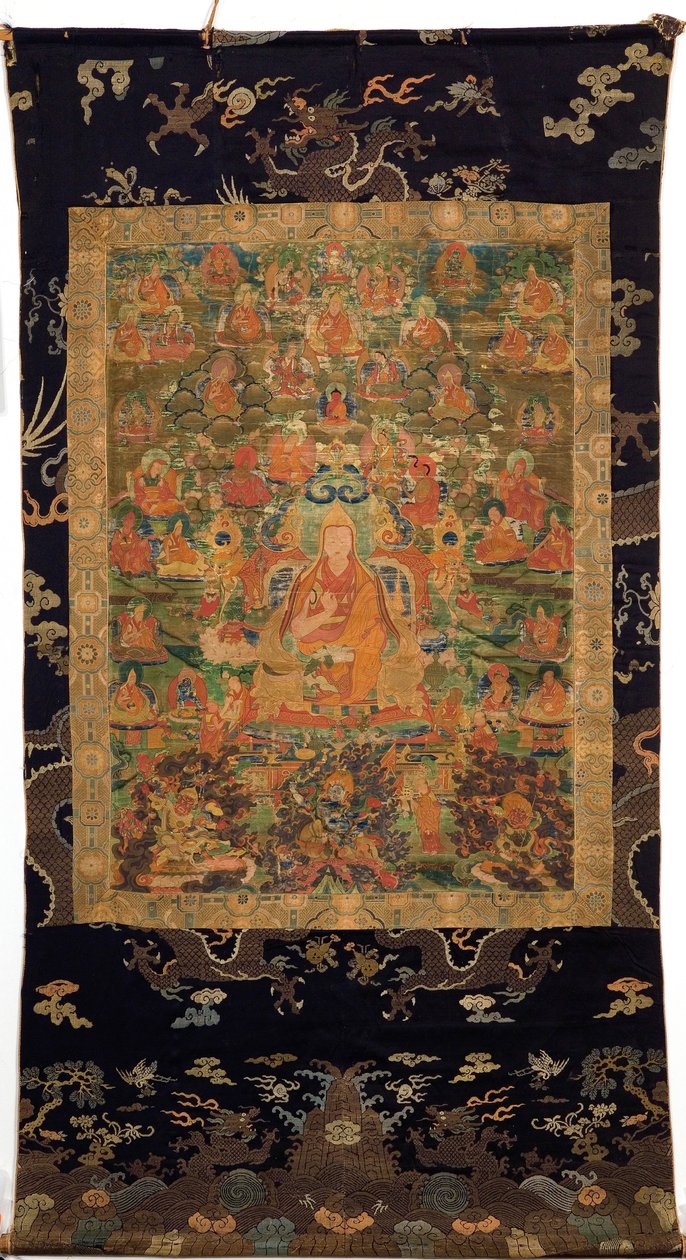 Trzeci Panczenlama Losan Penden Yeshe (gwasz na tkaninie) autorstwa Tibetan School