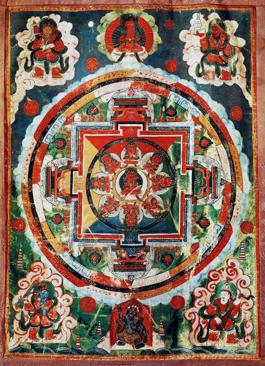 Tybetańska Mandala znana jako Czterech Niebiańskich Królów, cywilizacja tybetańska autorstwa Tibetan School