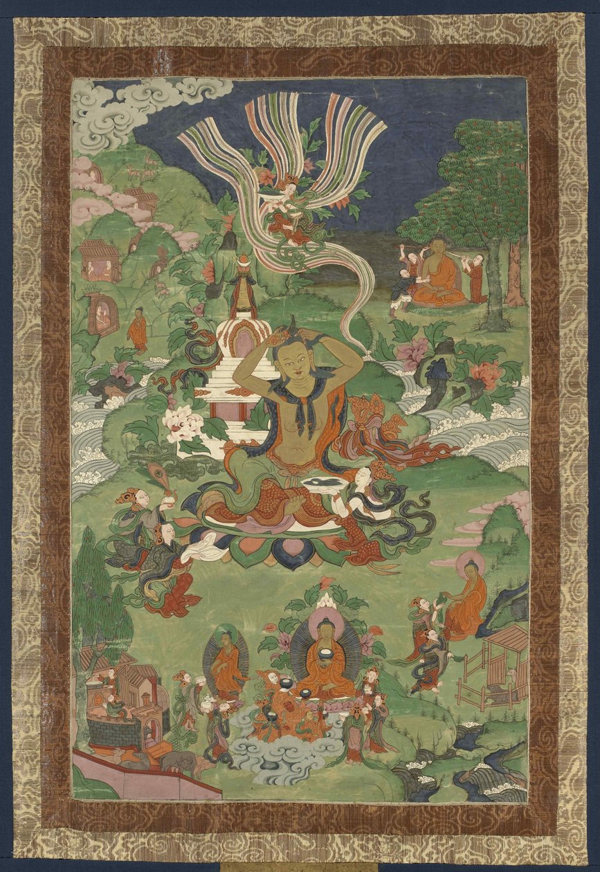 Thangka ze scenami z życia Buddy, druga połowa XIX wieku.. autorstwa Tibetan culture.