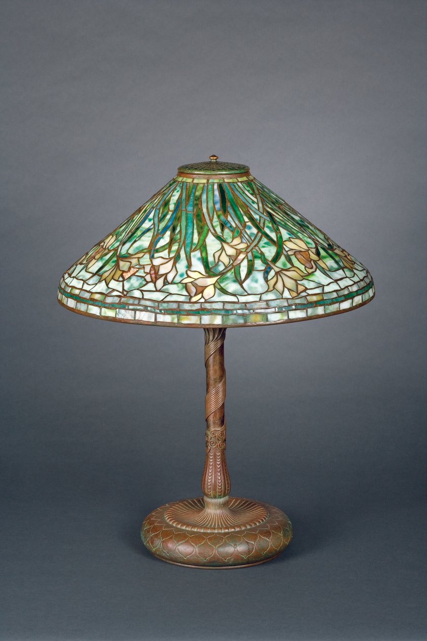 Lampa stołowa z zielonym kloszem żonkil, ok.1898-1905 (brąz i szkło ołowiowe) autorstwa Tiffany und Company