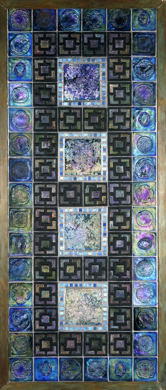 Panel z płytek szklanych Favrile, formowany w kwiaty i wzory geometryczne, XX wiek autorstwa Tiffany Studios