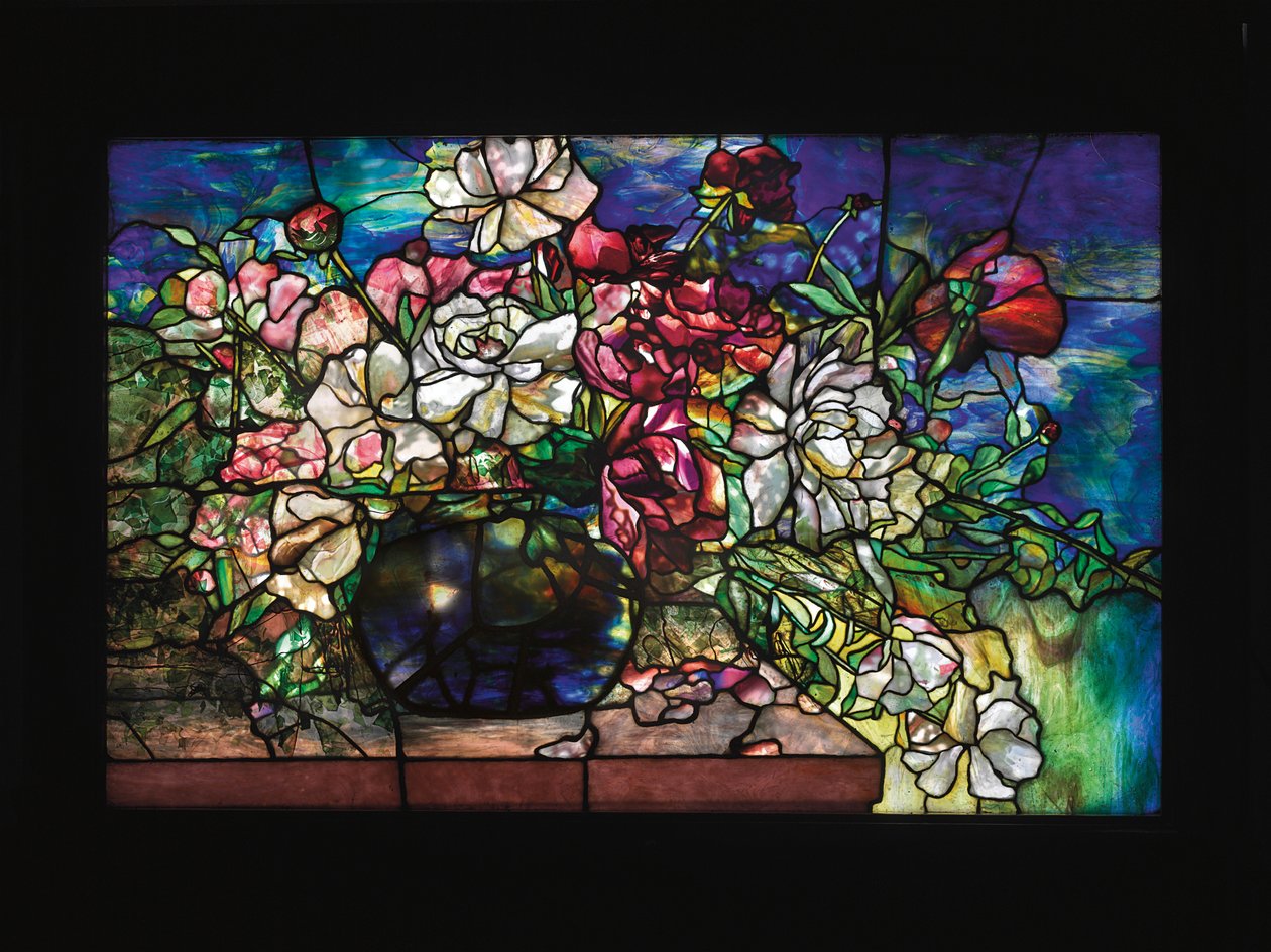Okno „Piwonia” z domu Dariusa Goffa, Pawtucket, Rhode Island, ok. 1893 r. autorstwa Tiffany Studios