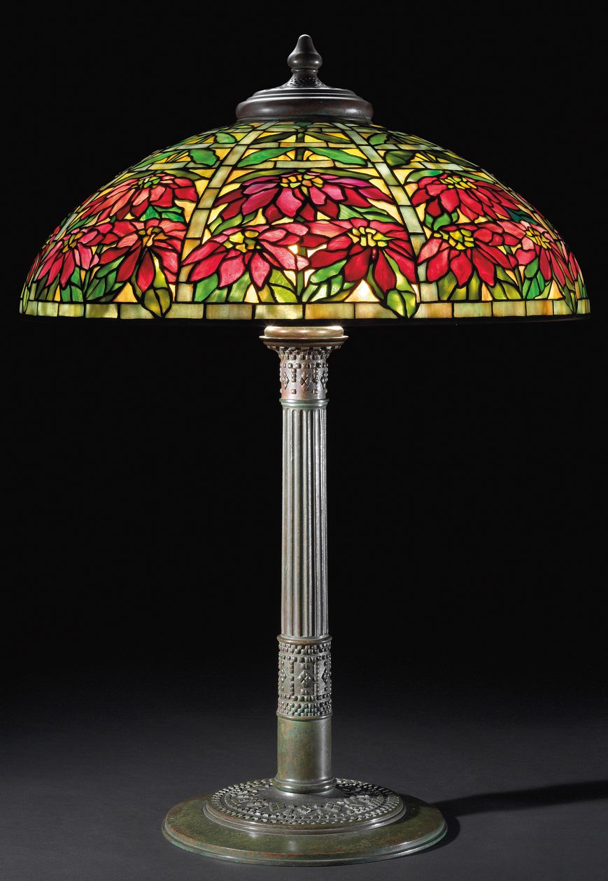 Lampa stołowa Poinsettia, ok. 1910 (szkło ołowiowe i brąz) autorstwa Tiffany and Company