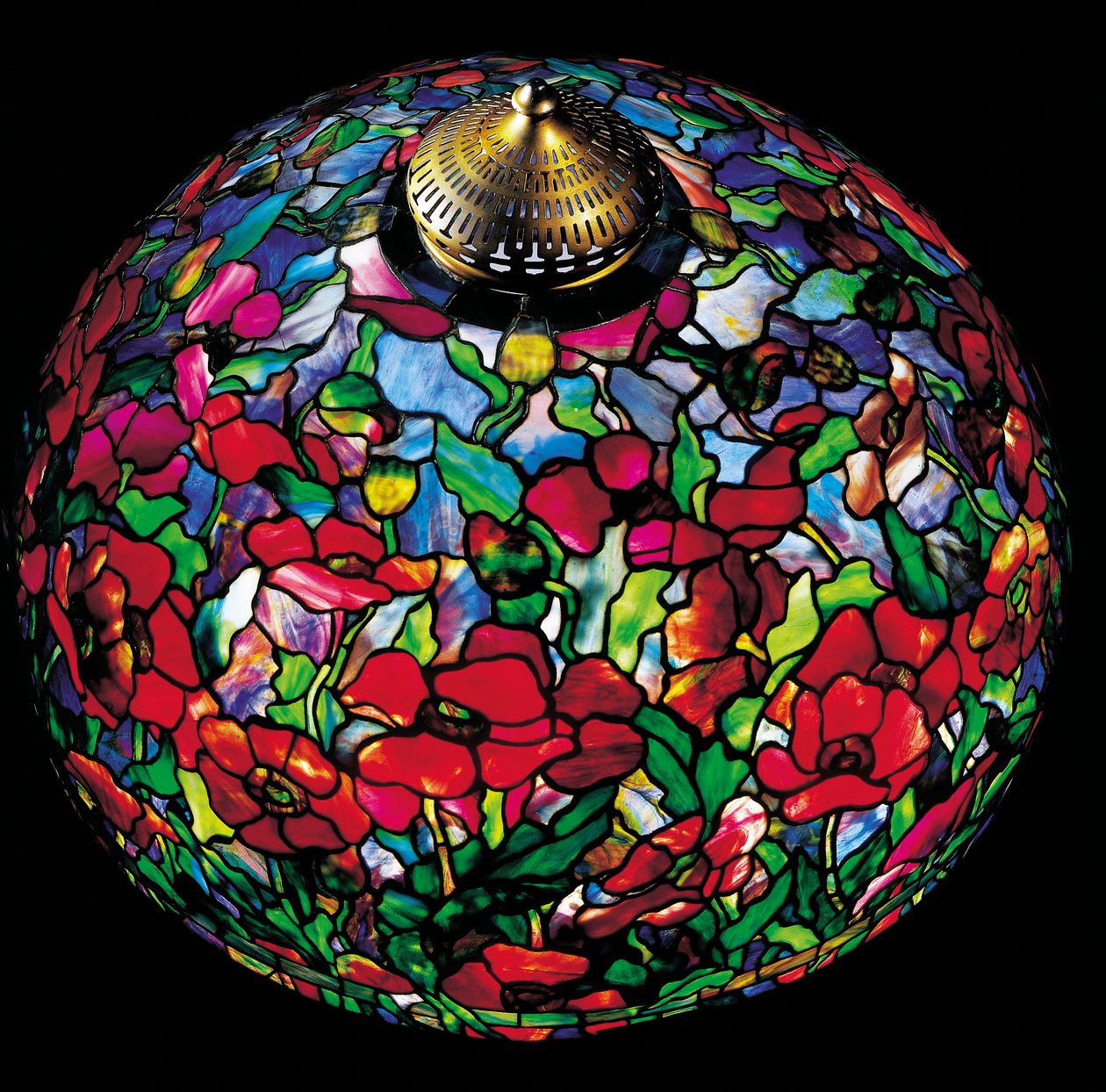 Lampa podłogowa Poppy, ok. 1910 (szkło ołowiowe i złocony brąz) autorstwa Tiffany and Company