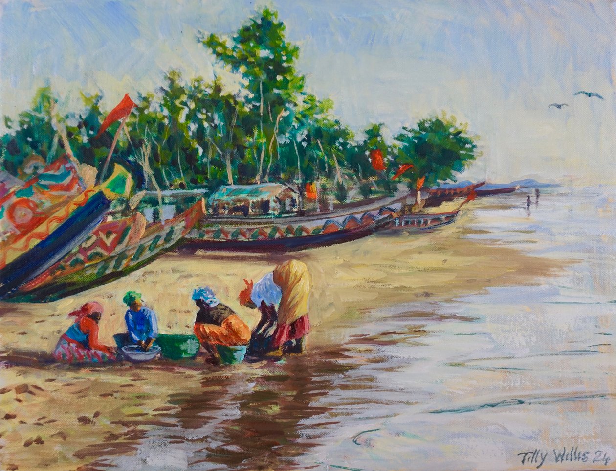 Życie na plaży, Abene Senegal, 2024 (olej na płótnie) autorstwa Tilly Willis