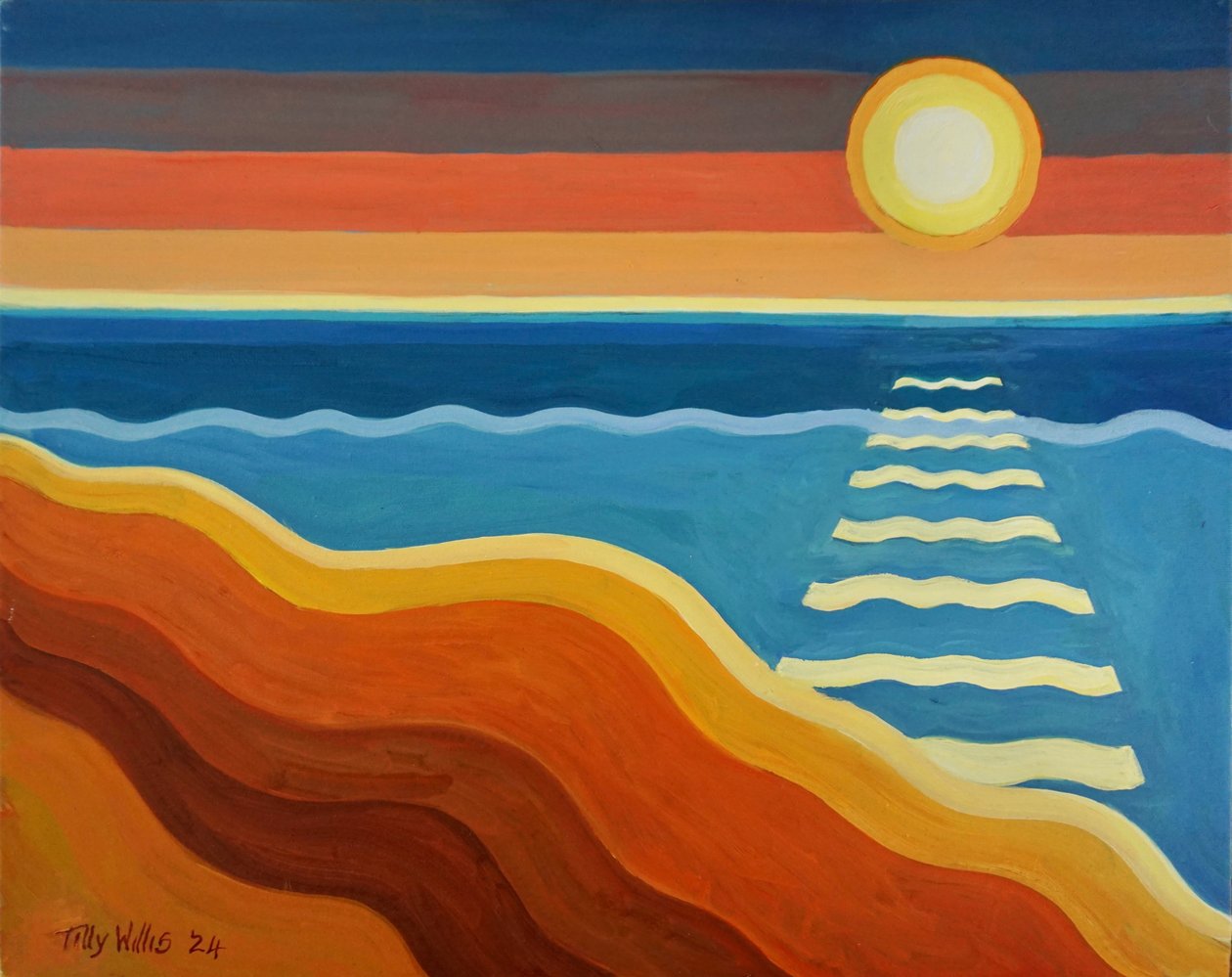 Ocean Sunset, 2024 (olej na płycie) autorstwa Tilly Willis