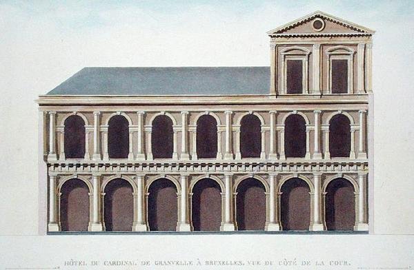 Widok z boku rezydencji kardynała de Granvelle (1517-86), Bruksela, z „Wybór najwspanialszych zabytków, budynków i domów Królestwa Niderlandów” Pierre
