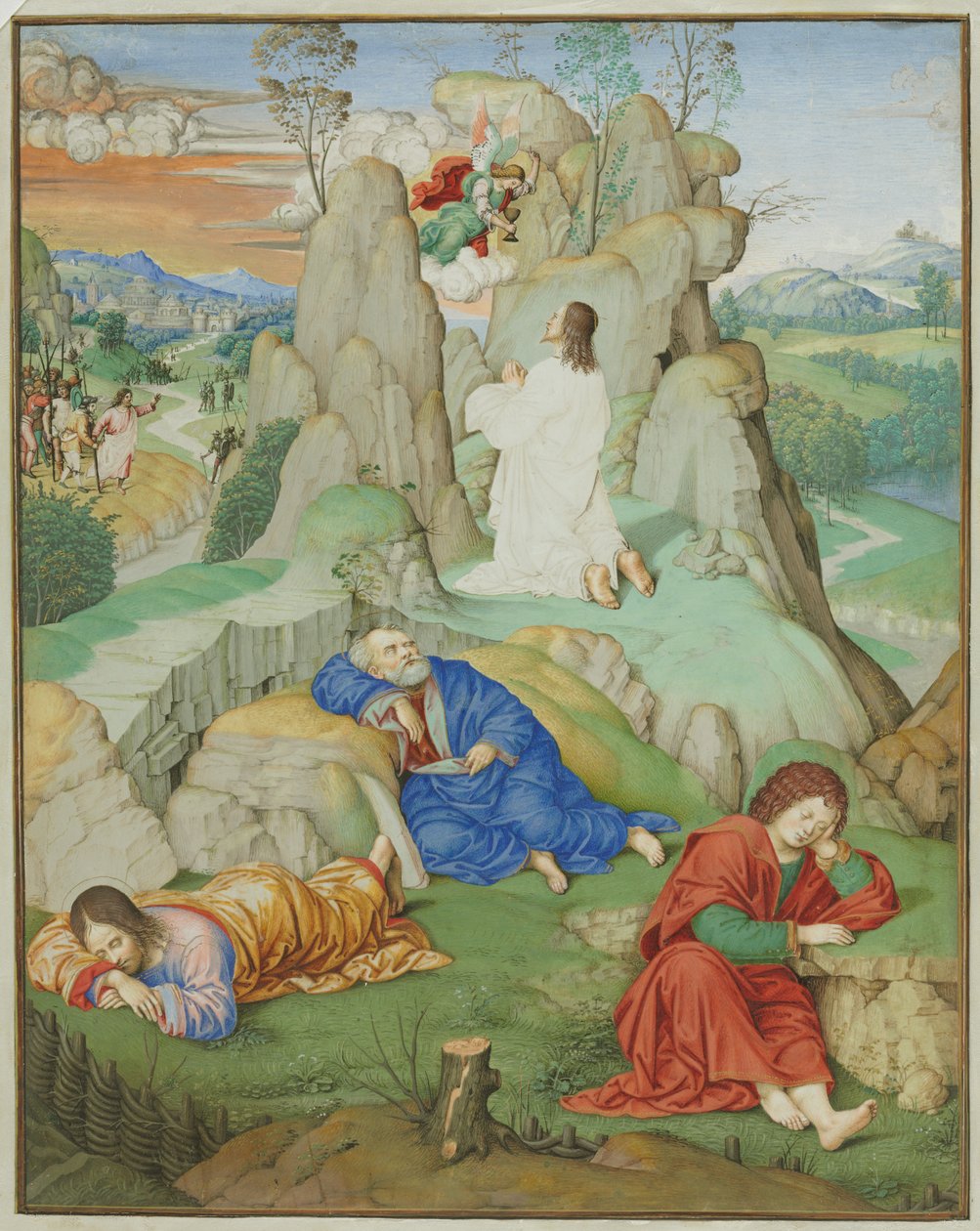 Miniatura na całej stronie: Agonia w ogrodzie, 1490-1500. autorstwa Timoteo Viti