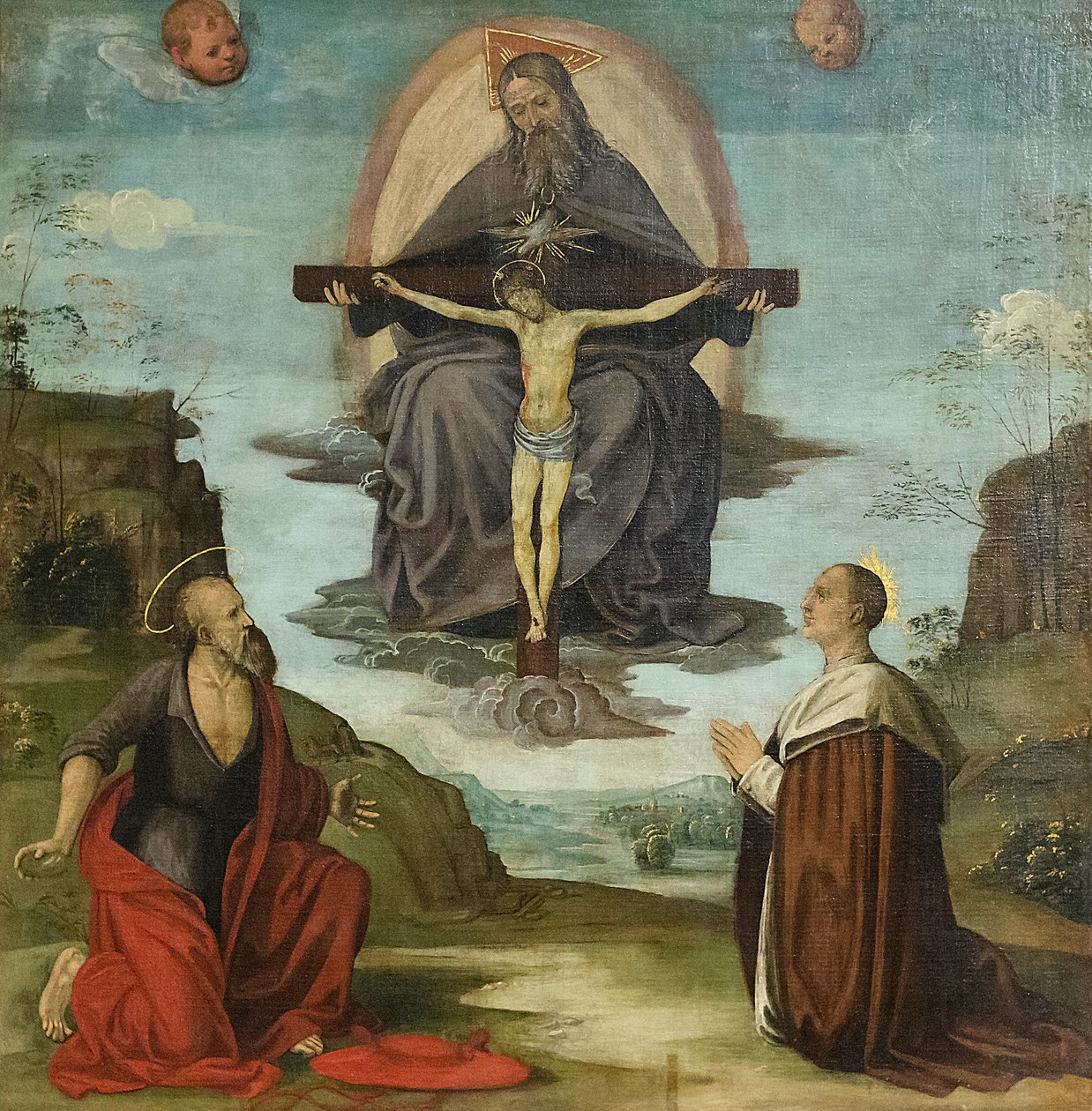 Trójca Święta ze świętym Hieronimem i błogosławionym Kolumbem, ok. 1520 (olej na płótnie) autorstwa Timoteo Viti