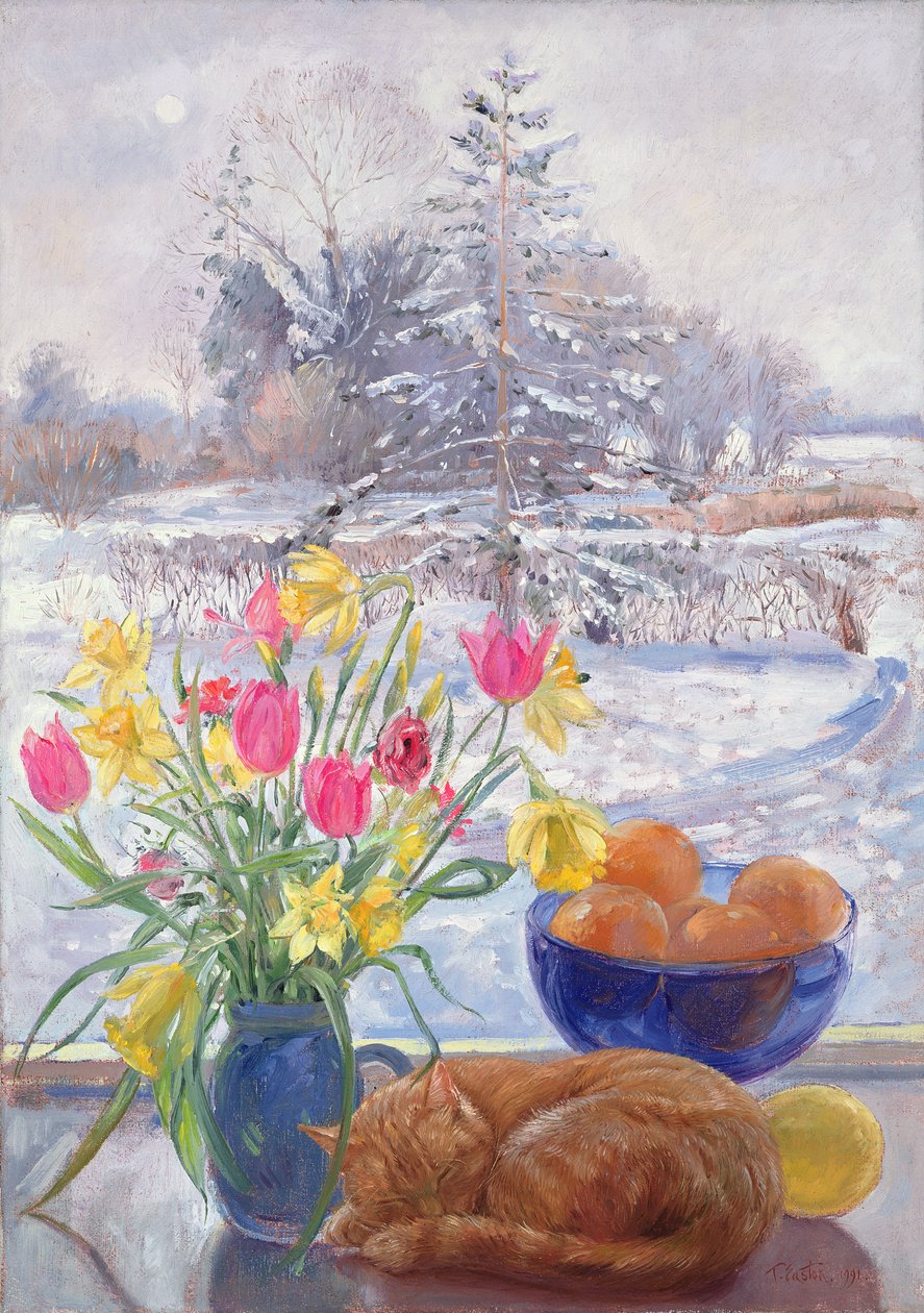 Zwinięty Kot z Kwiatami autorstwa Timothy Easton
