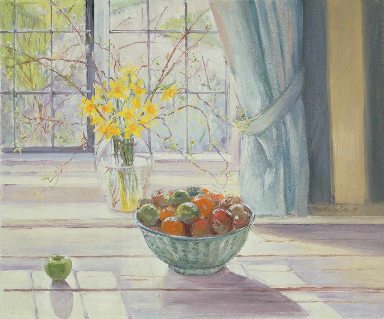 Miska na owoce z wiosennymi kwiatami, 1990 autorstwa Timothy Easton
