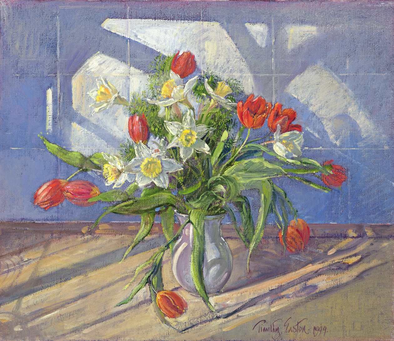Wiosenne kwiaty z odbiciami w oknie, 1994 autorstwa Timothy Easton