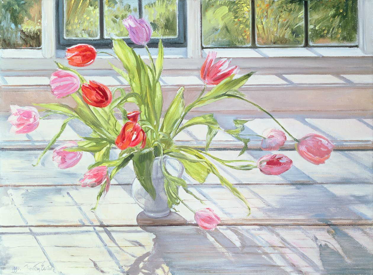 Tulipany w wieczornym świetle, 1990 autorstwa Timothy Easton