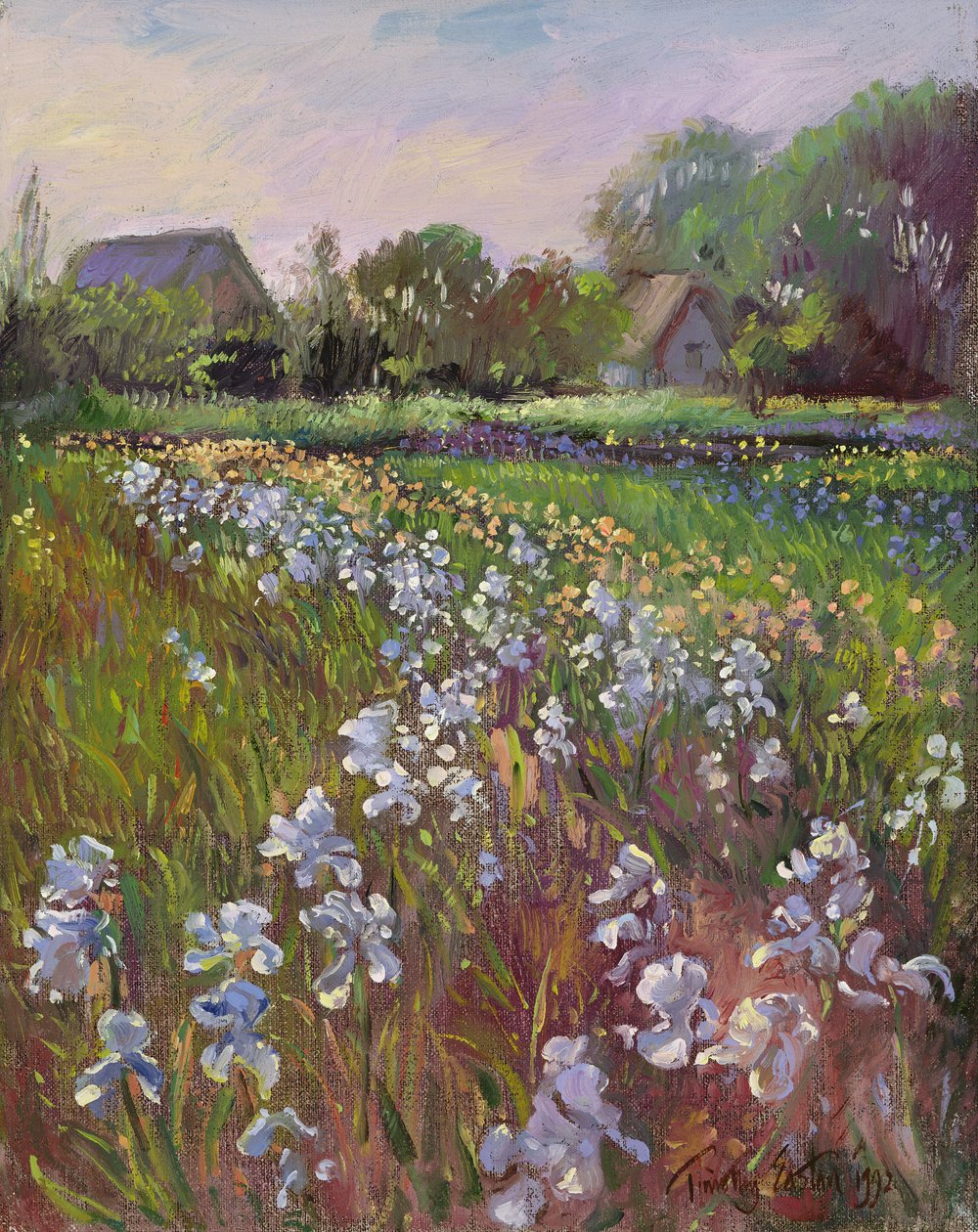 Białe irysy i zagroda autorstwa Timothy Easton