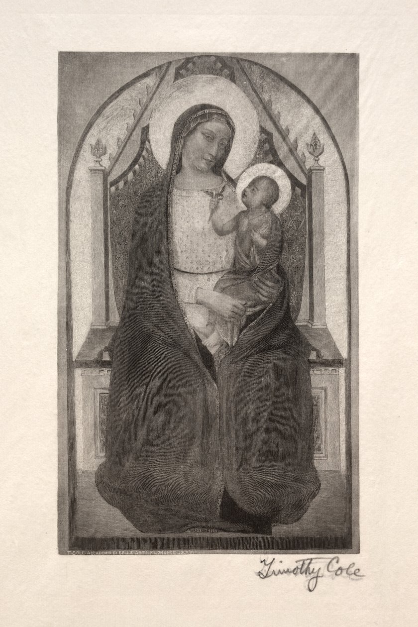Starzy włoscy mistrzowie: Madonna na tronie z dzieckiem trzymającym ptaka, 1885. autorstwa Timothy Cole