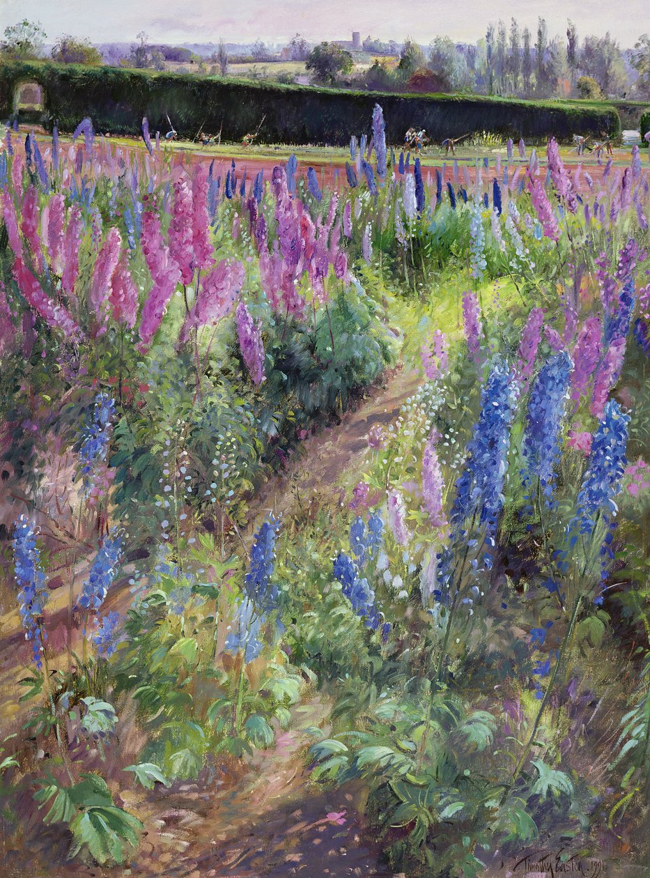 Delphiniums i Hoers, 1991 autorstwa Timothy Easton