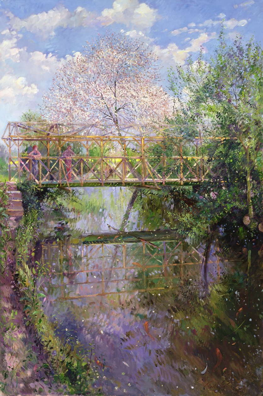 Kwitnąca wiśnia i most kratowy autorstwa Timothy Easton