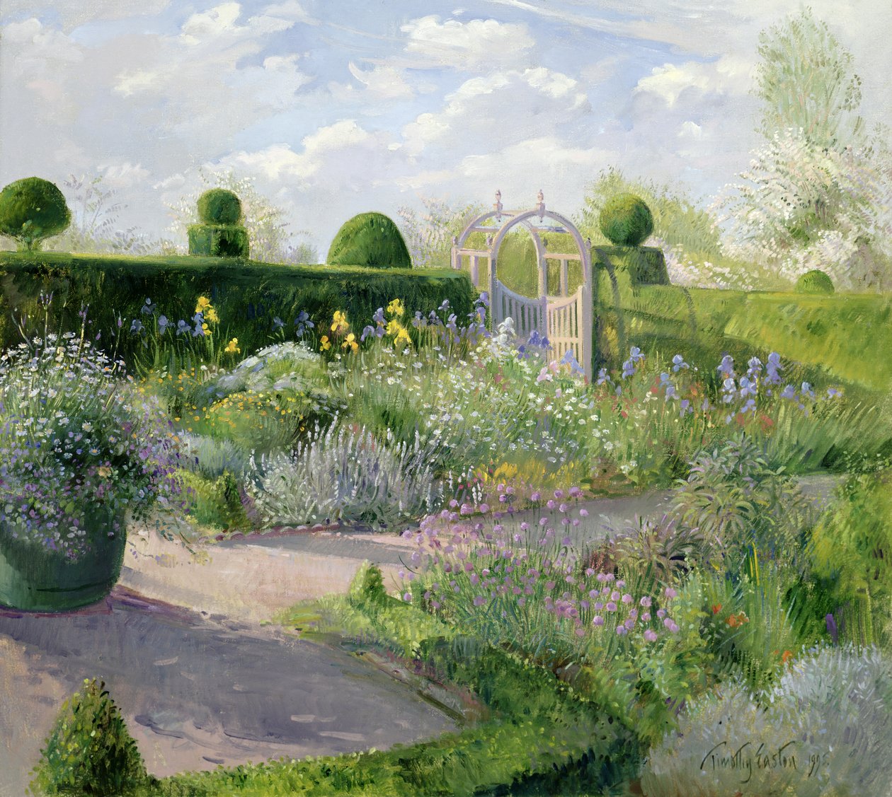 Irysy w ogrodzie ziołowym, 1995 autorstwa Timothy Easton