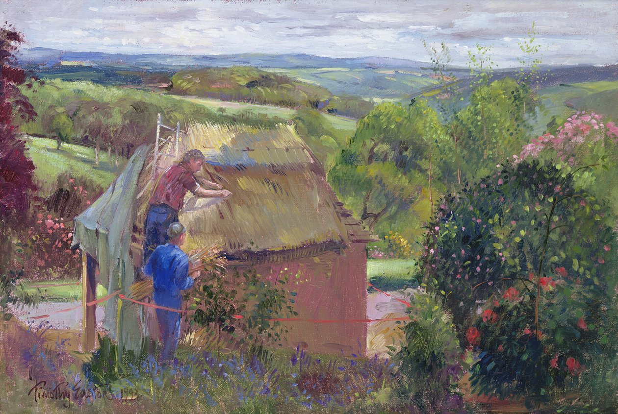 Thatching the Summer House, Lanhydrock House, Cornwall, 1993 autorstwa Timothy Easton