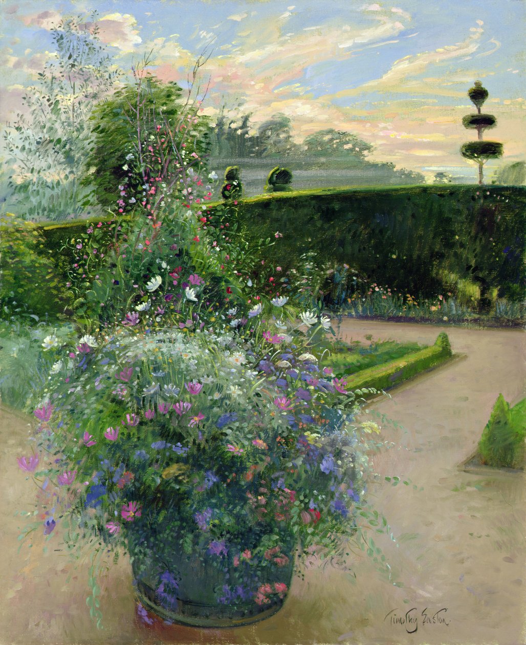Białe stokrotki kontra krata z groszkiem (olej na płótnie) autorstwa Timothy Easton