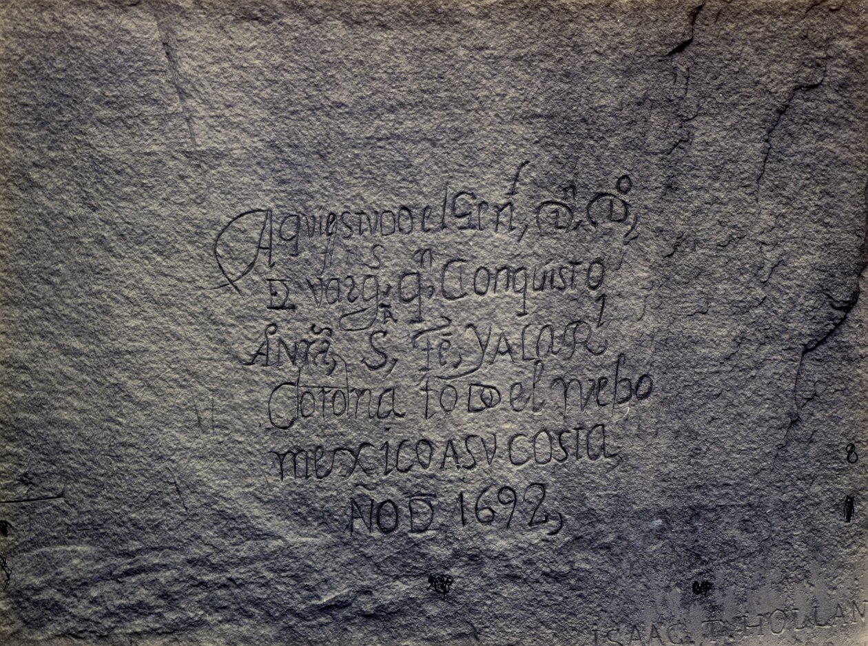 Historyczny hiszpański zapis podboju, południowa strona Skały Inskrypcji, Nowy Meksyk autorstwa Timothy H. O