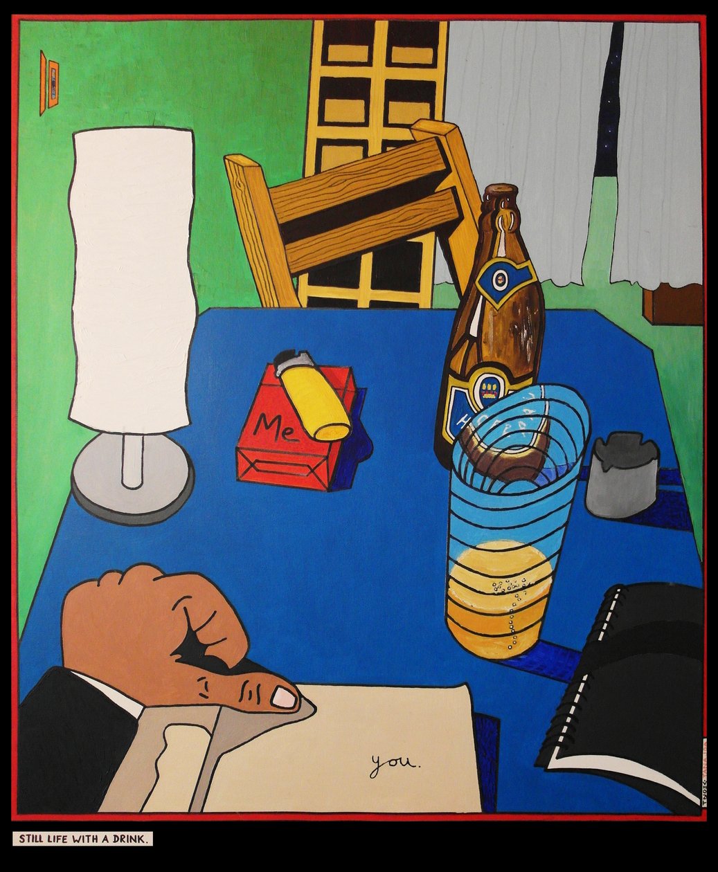 Martwa natura z napojem, 2001, olej na płótnie autorstwa Timothy Nathan Joel