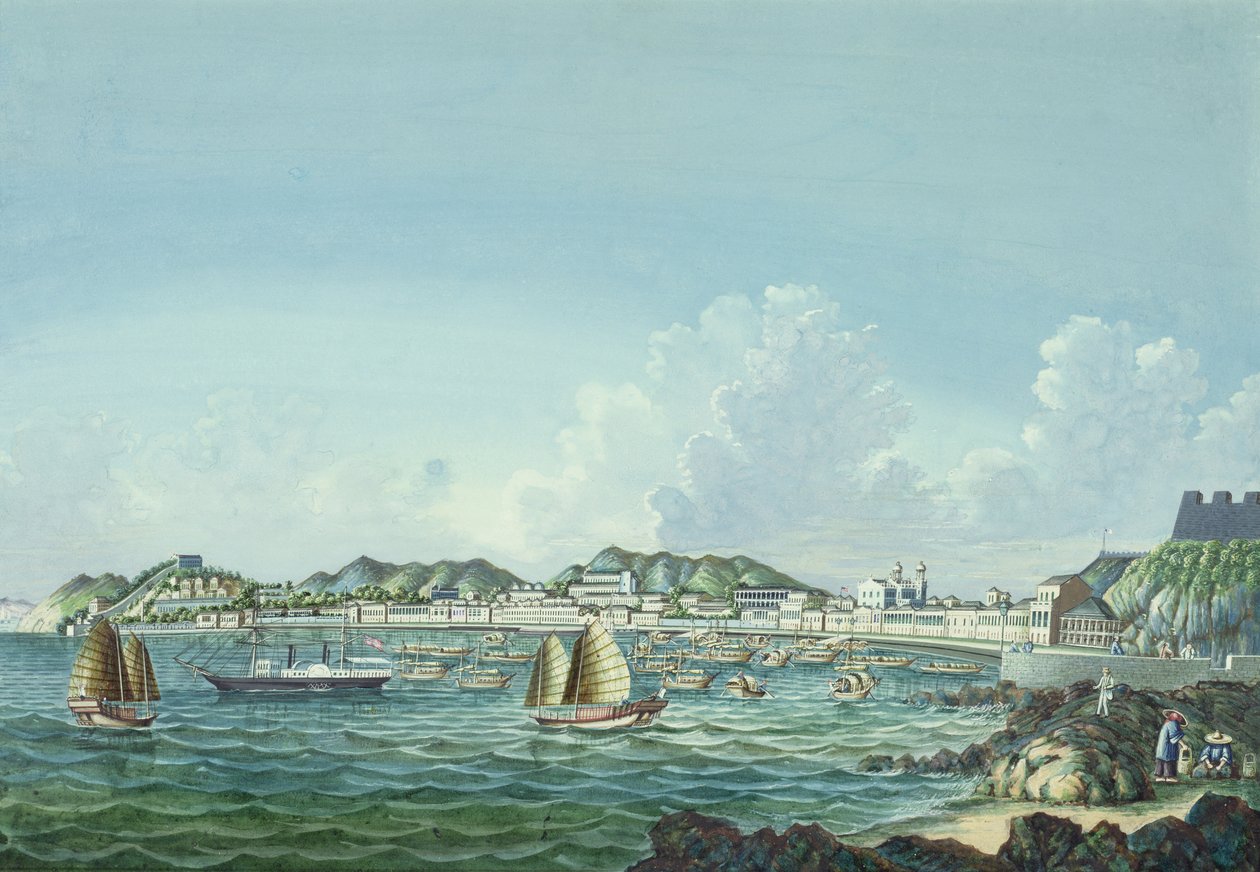 Widok Makau, ok. 1860 (atrament i toaleta na papierze) autorstwa Tinqua