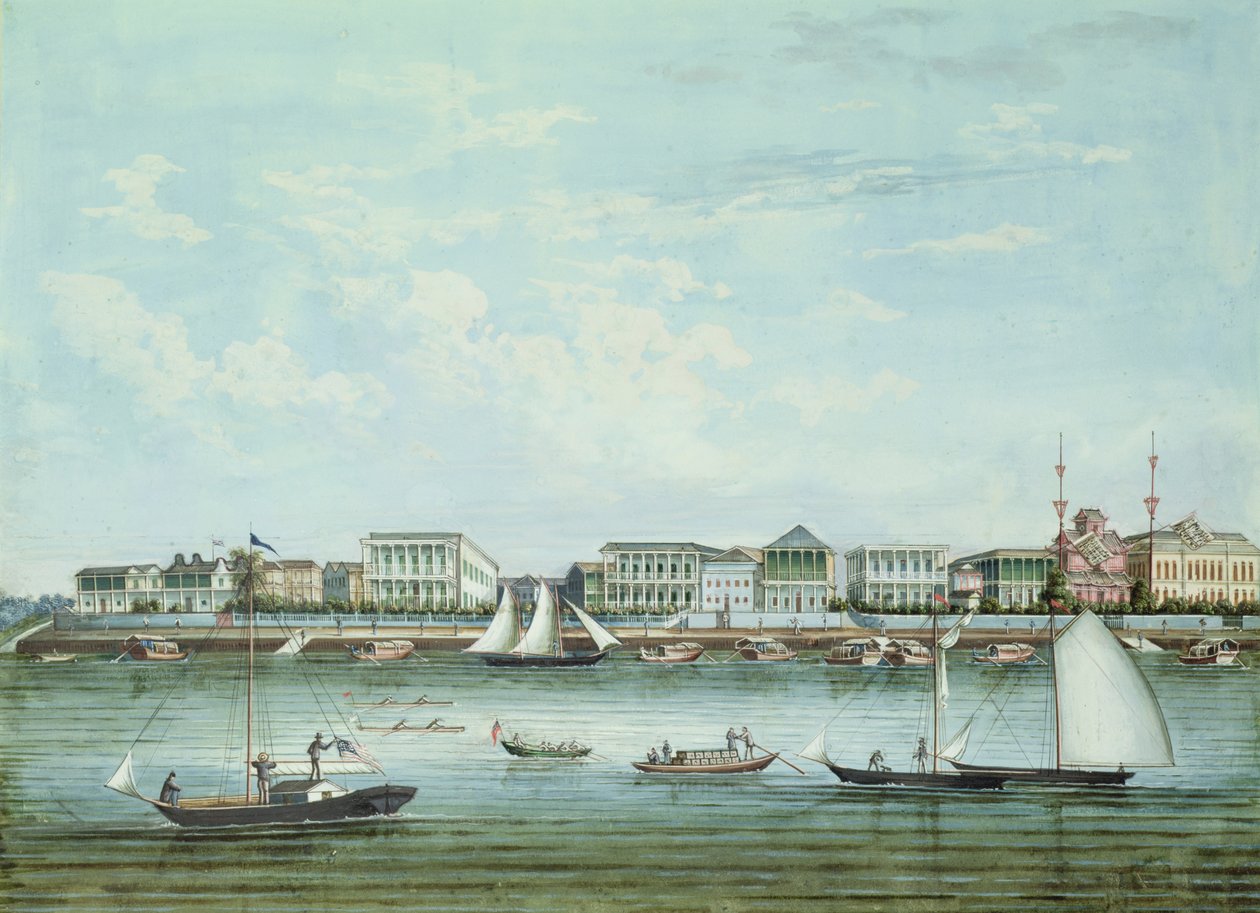 Widok Szanghaju, ok. 1860 (atrament i toaleta na papierze) autorstwa Tinqua