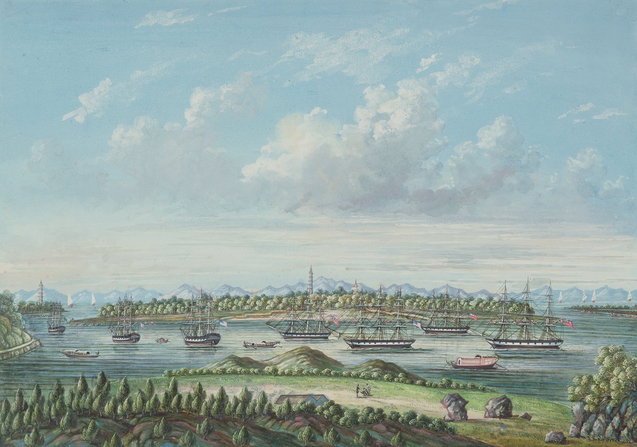 Widok na Whampoa, ok. 1860 (tusz i wc na papierze) autorstwa Tinqua