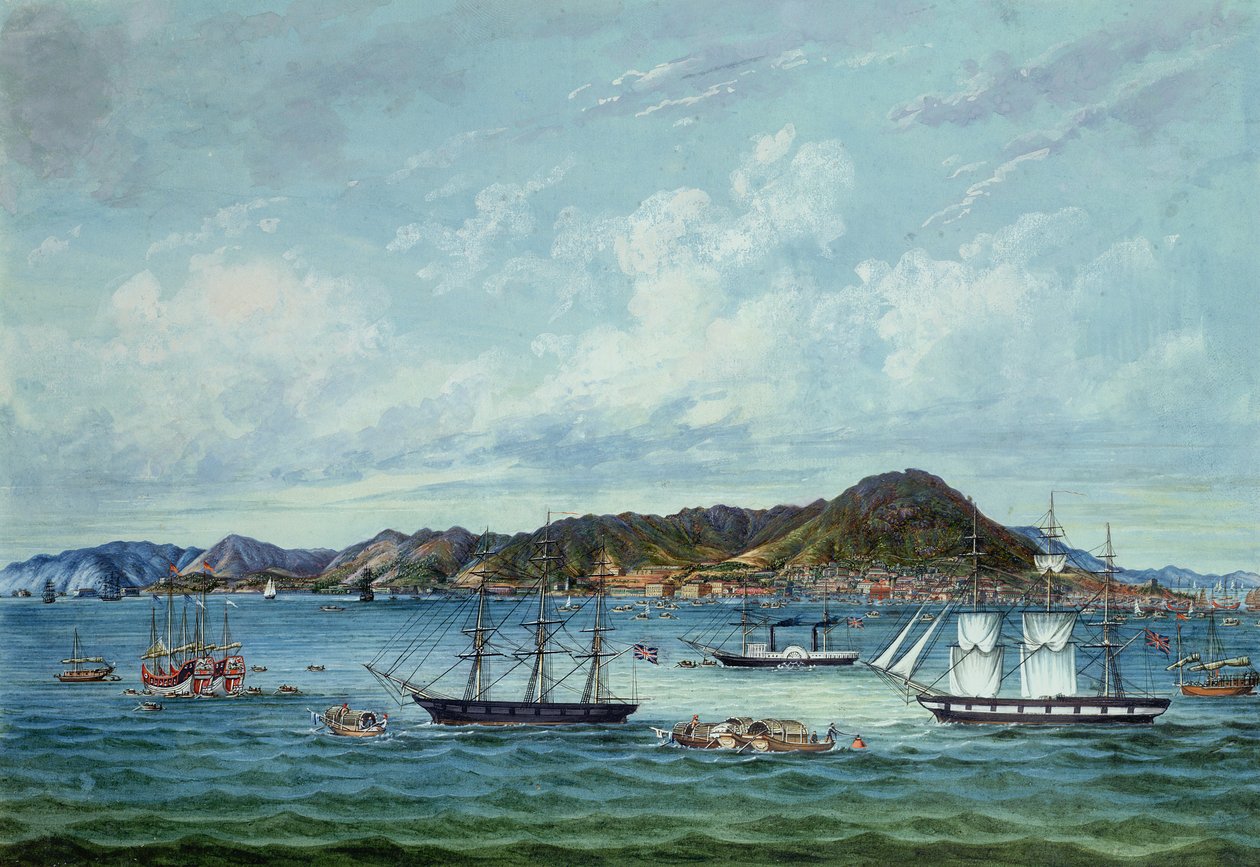 Widok Hongkongu, ok. 1860 (atrament i toaleta na papierze) autorstwa Tinqua
