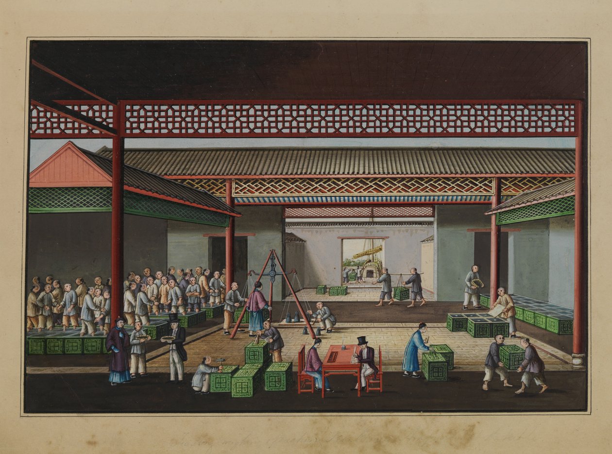Ważenie i zakup herbaty, ok. 1860 r. (akwarela na papierze) autorstwa Tinqua