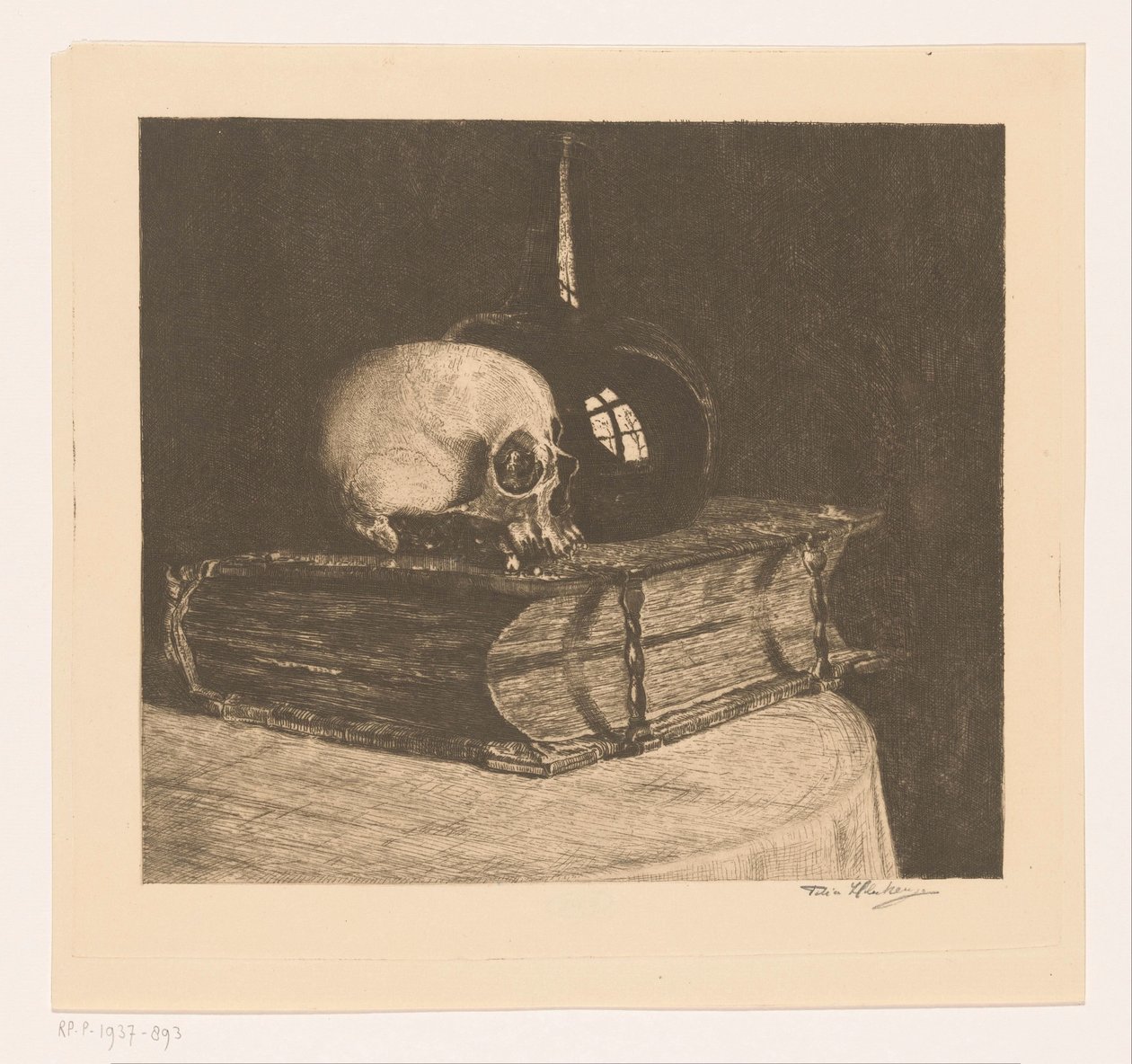 Martwa natura z czaszką i Biblią autorstwa Titia Heukers (signed by artist)