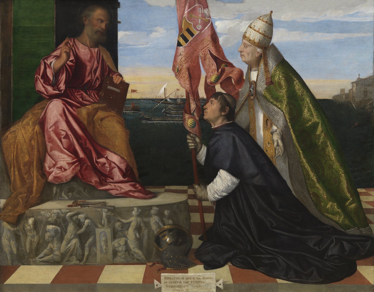Jacopo Pesaro, biskup Pafos, prezentowany przez papieża Aleksandra VI św. PiotrowiEspañol autorstwa Tiziano Vecelli