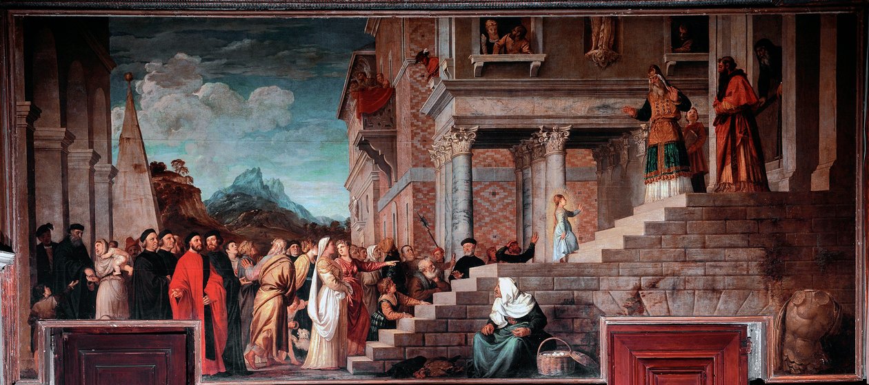 Ofiarowanie Dziewicy w Świątyni, 1534-38 autorstwa Tiziano Vecelli