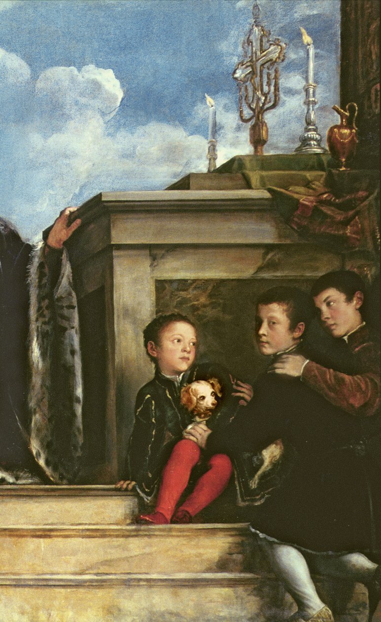 Rodzina Vendraminów, 1543-47 olej na płótnie, detal z 146860 autorstwa Tiziano Vecelli