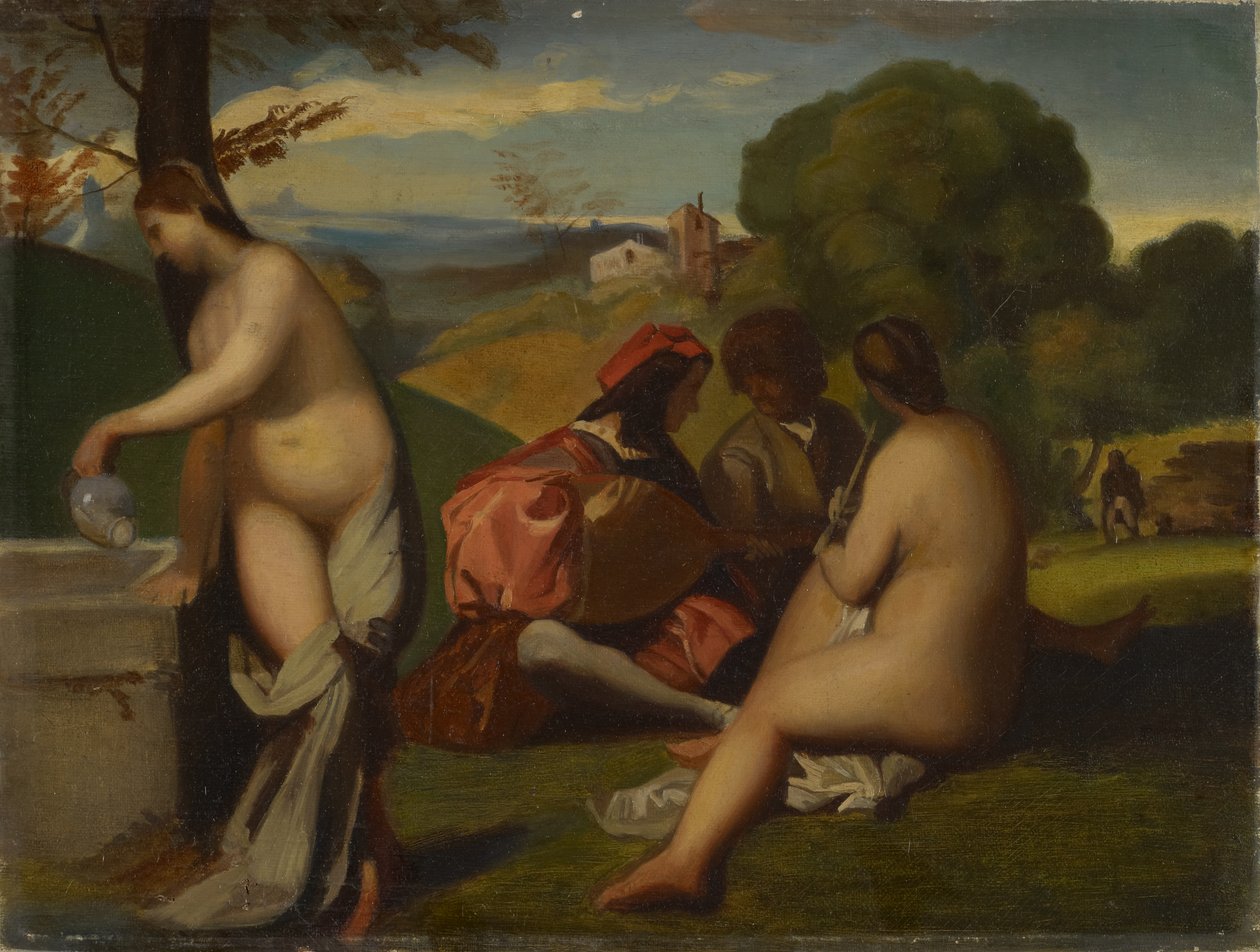 Koncert pastoralny, 1838-43 (olej na płótnie i tekturze) autorstwa Titian c.1488 1576 manner of Titian c.1488 1576 manner of
