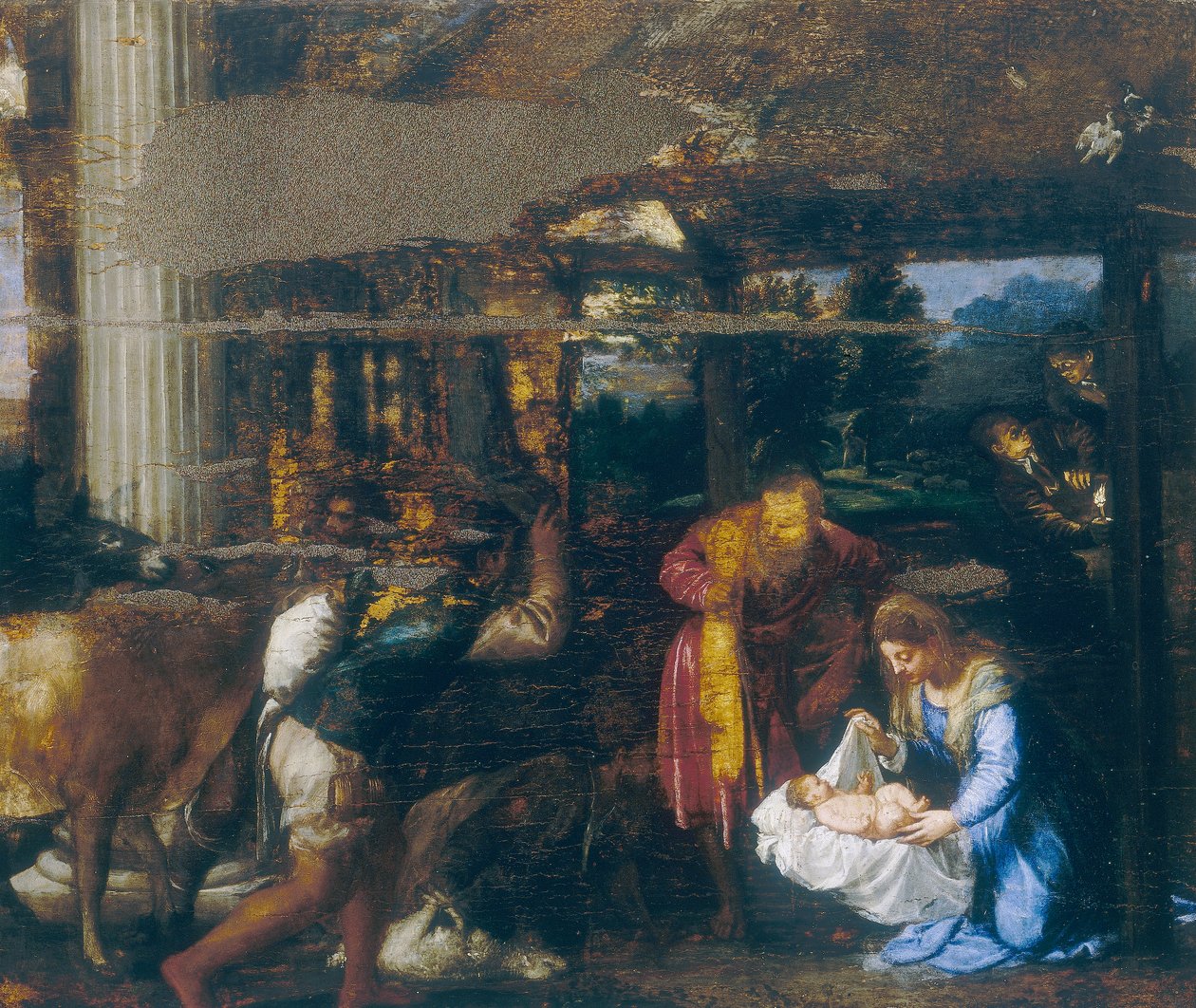 Adoracja pasterzy autorstwa Tiziano Vecelli