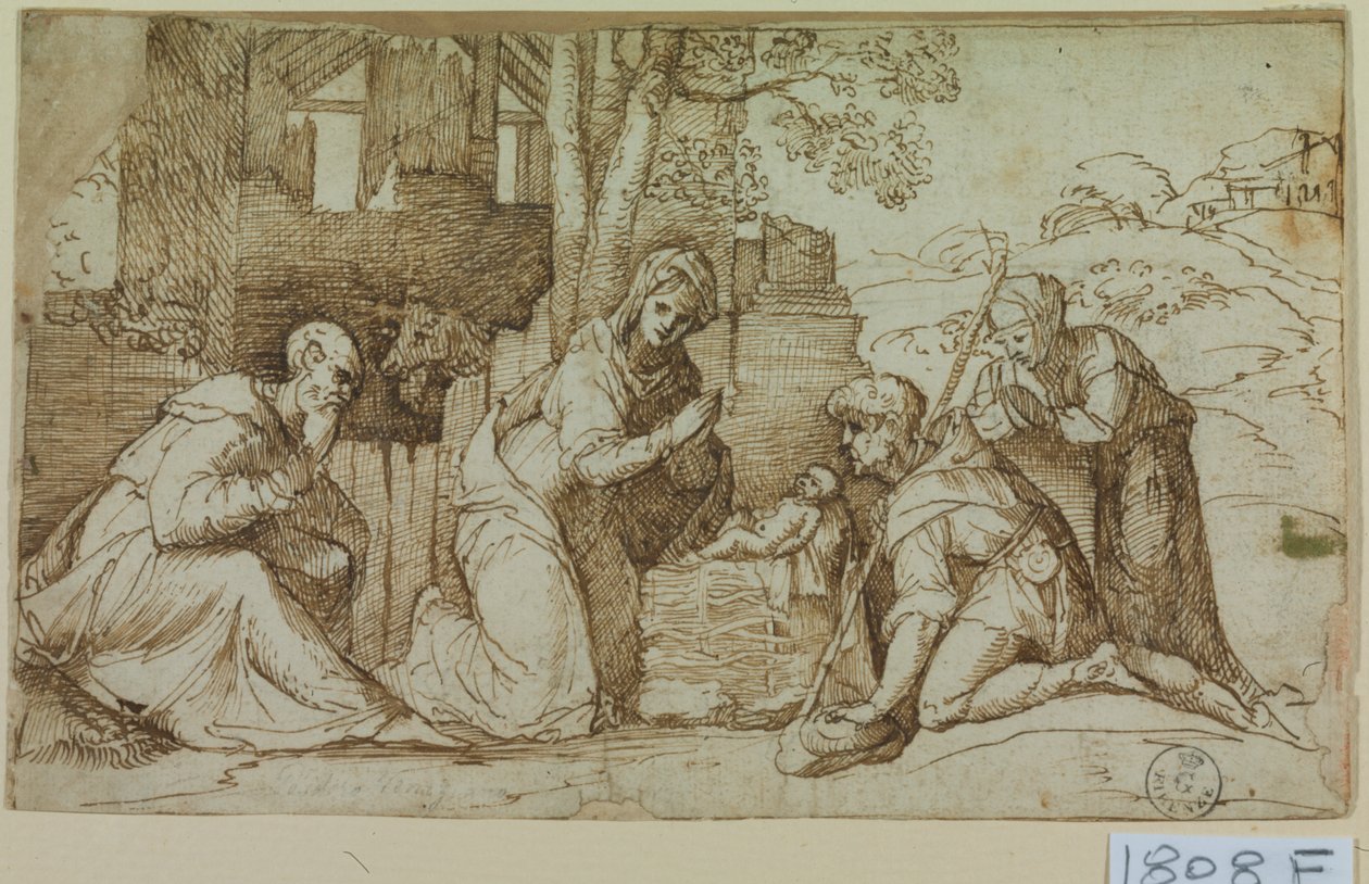 Paimenten palvonta (kynä ja muste paperille) kiillotus autorstwa Titian (c.1488 1576)