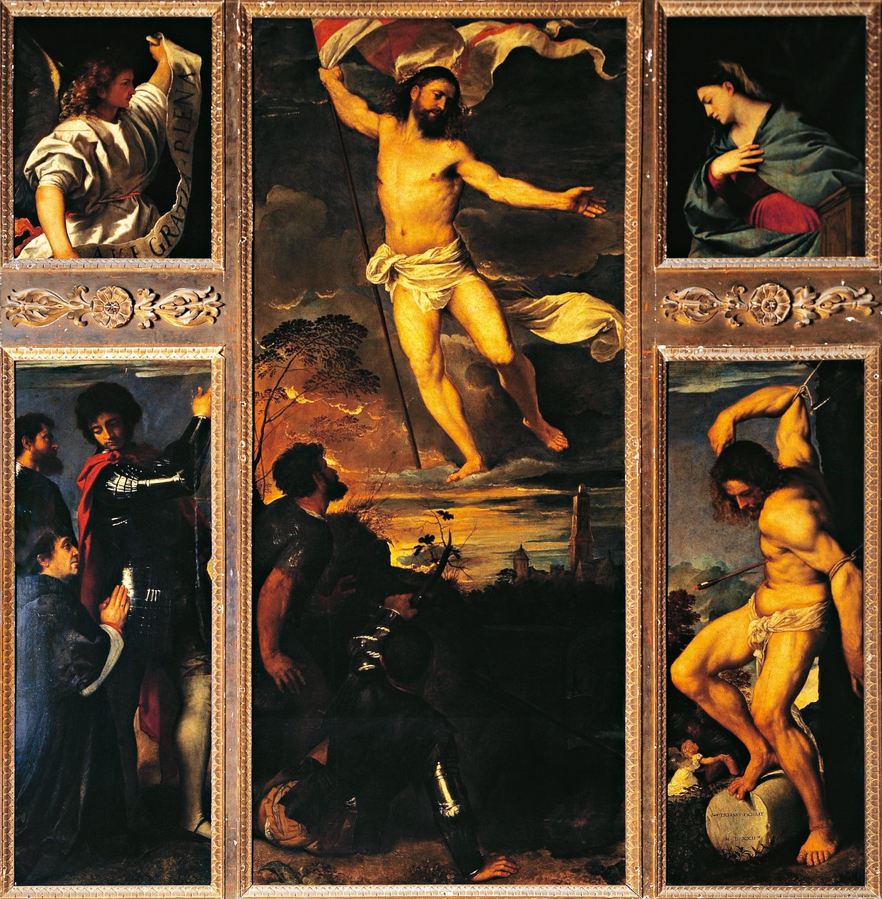 Ołtarz Averoldiego autorstwa Vecellio Tiziano (1488-1576), olej na płótnie, 278x292 cm Kolegiata Świętych Nazario i Celso, Brescia autorstwa Titian (c.1488 1576)