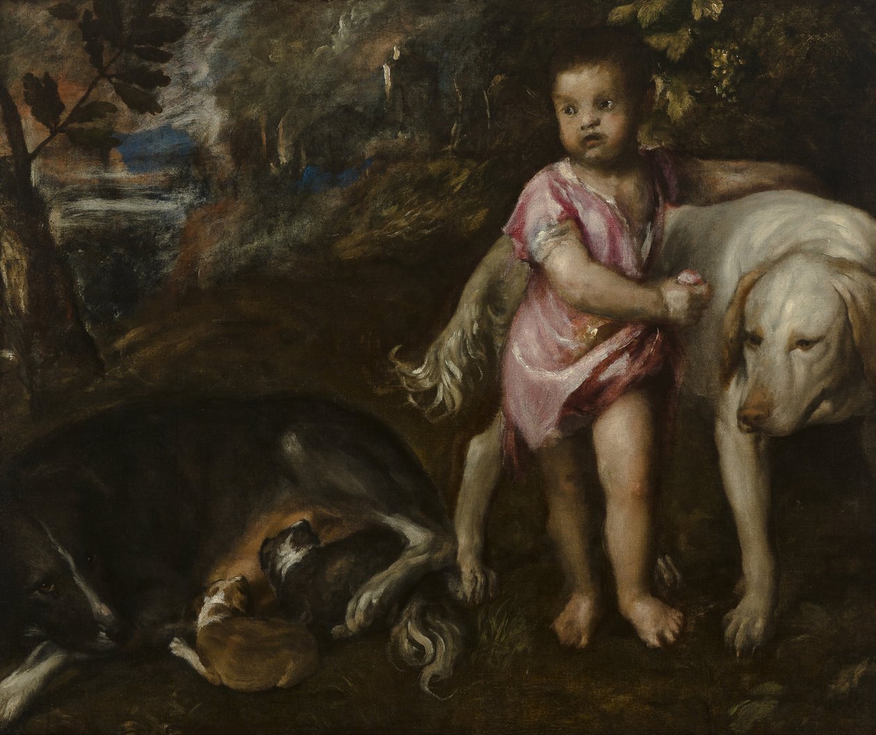 Chłopiec z psami na tle krajobrazu autorstwa Titian (c.1488 1576)