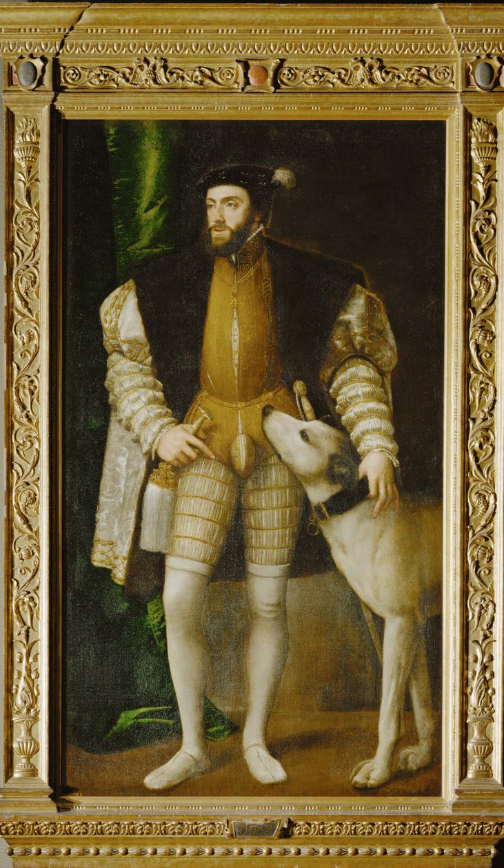 Cesarz Karol V z psem ... (obraz na płótnie) autorstwa Titian (c.1488 1576)