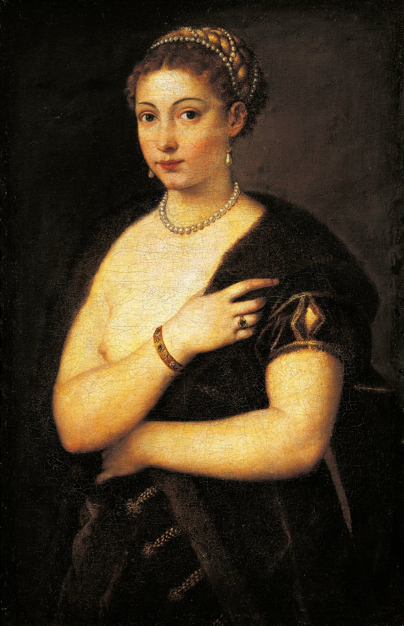 Dziewczyna w futrze, Tycjan (ok. 1490-1576), olej na płótnie 95x63 cm autorstwa Titian (c.1488 1576)