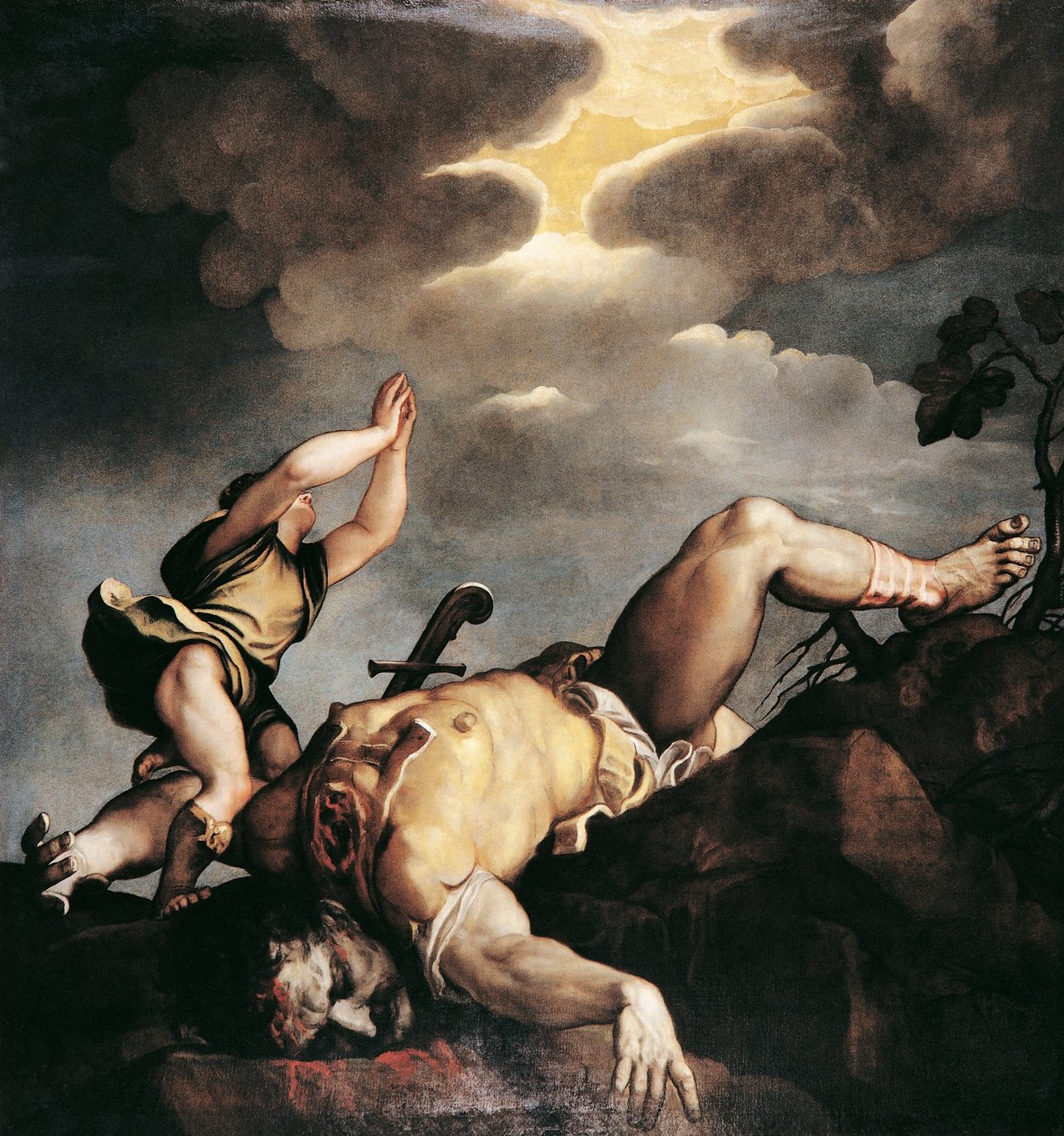 Włochy, Wenecja, kościół Santa Maria della Salute, Dawid i Goliat autorstwa Titian (c.1488 1576)