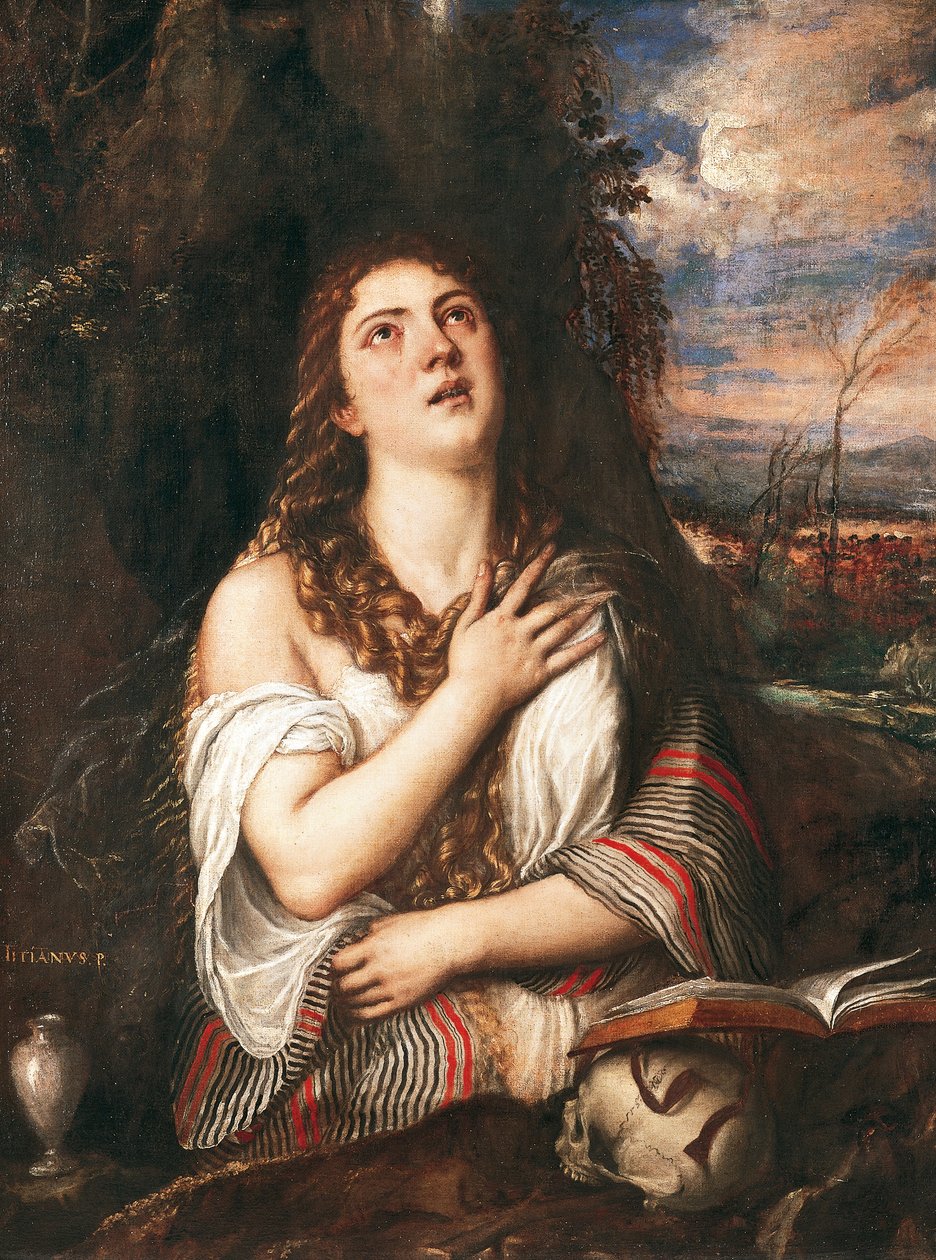 La Maddalena, Tycjan (ok. 1490-1576), olej na płótnie autorstwa Titian (c.1488 1576)